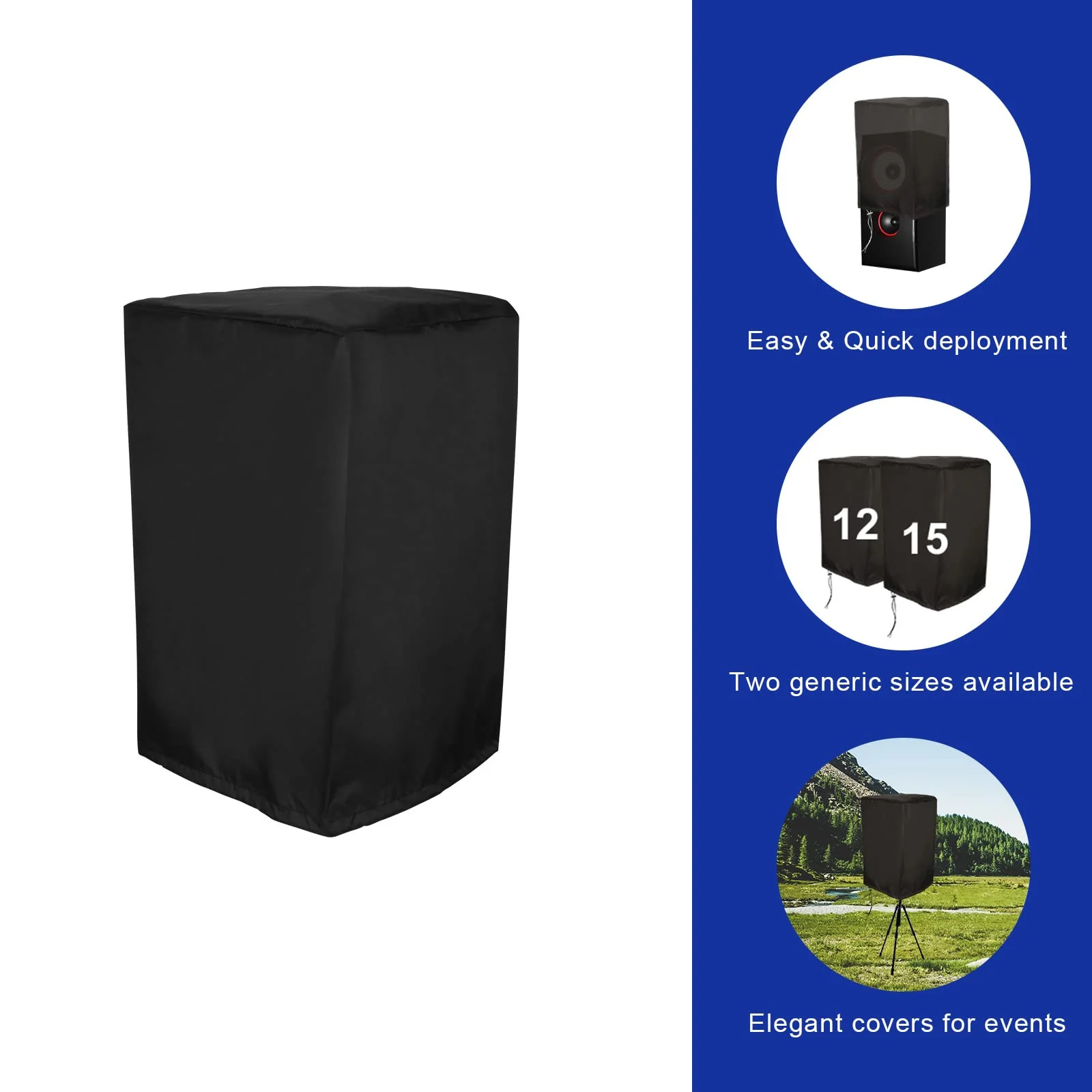 15 Inch Outdoor Powered Speaker Cover, Upright Speaker Cover Cloth Speaker Cover Bag Speaker Protective Cover Sunscreen Waterproof Audio Dust Protection Bag (Black) - Image 3