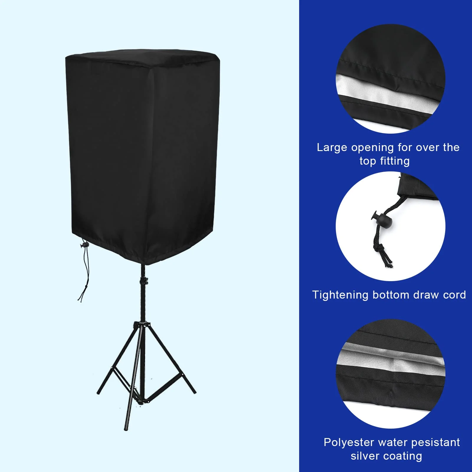 15 Inch Outdoor Powered Speaker Cover, Upright Speaker Cover Cloth Speaker Cover Bag Speaker Protective Cover Sunscreen Waterproof Audio Dust Protection Bag (Black) - Image 4