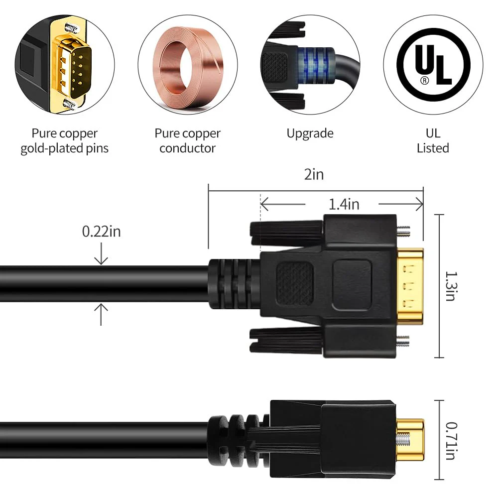 16 Feet(5 Meter) DB9 Straight Through 9 Pin RS232 Serial Extension Cable Double Shielded, Metal Braided&AL-foil, Female to Male, Black, SC902S10FM 16 feet(5 meter) - Image 4