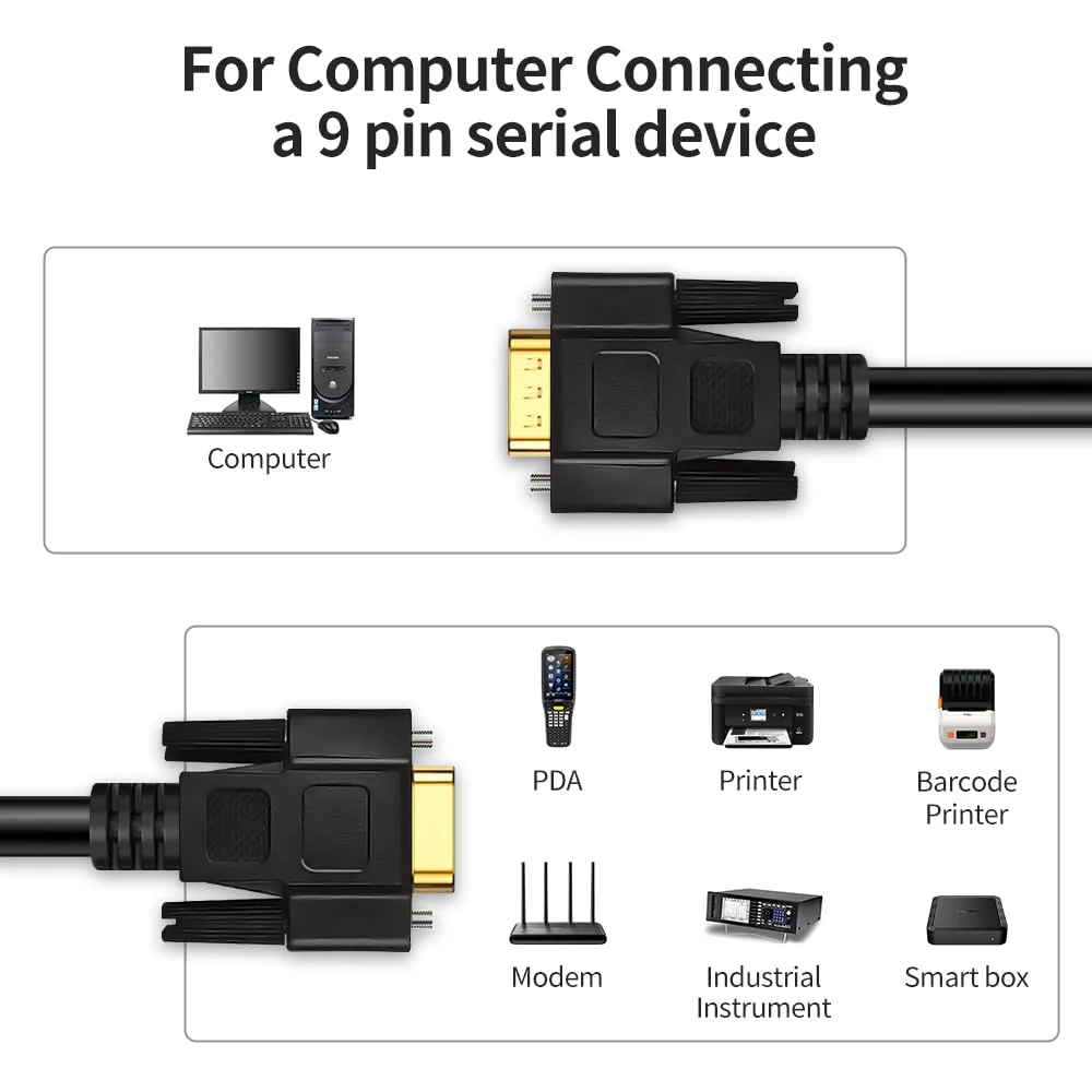 16 Feet(5 Meter) DB9 Straight Through 9 Pin RS232 Serial Extension Cable Double Shielded, Metal Braided&AL-foil, Female to Male, Black, SC902S10FM 16 feet(5 meter) - Image 6