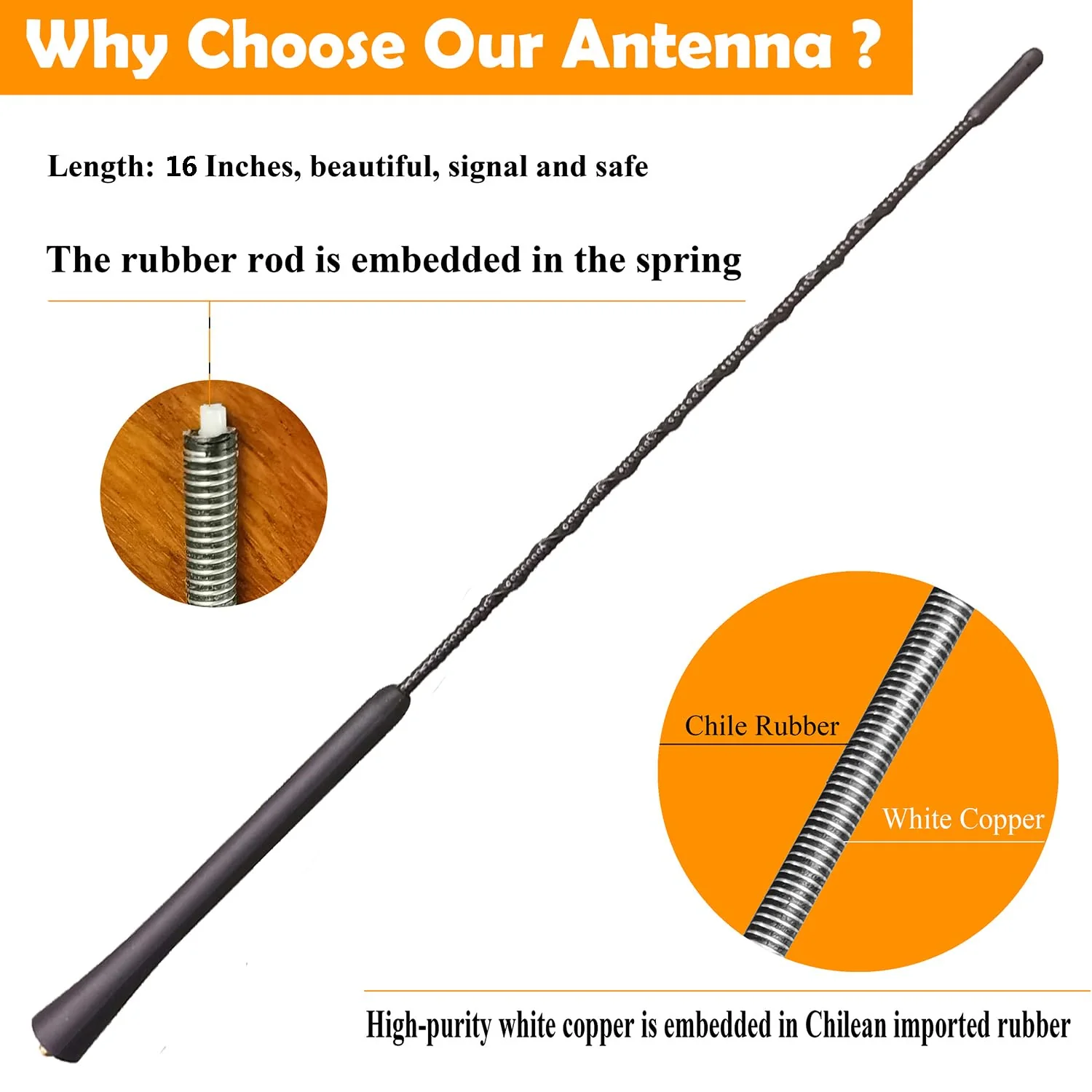16 Inch Antenna for Ford Transit Connect (2010-2024), Flexible Rubber Antenna Replacement Mast for Ford Transit Connect 2010 2011 2012 2013 2014 2015 2016 2017 2018 2019 2020 2021 2022 2023 2024 - Image 2
