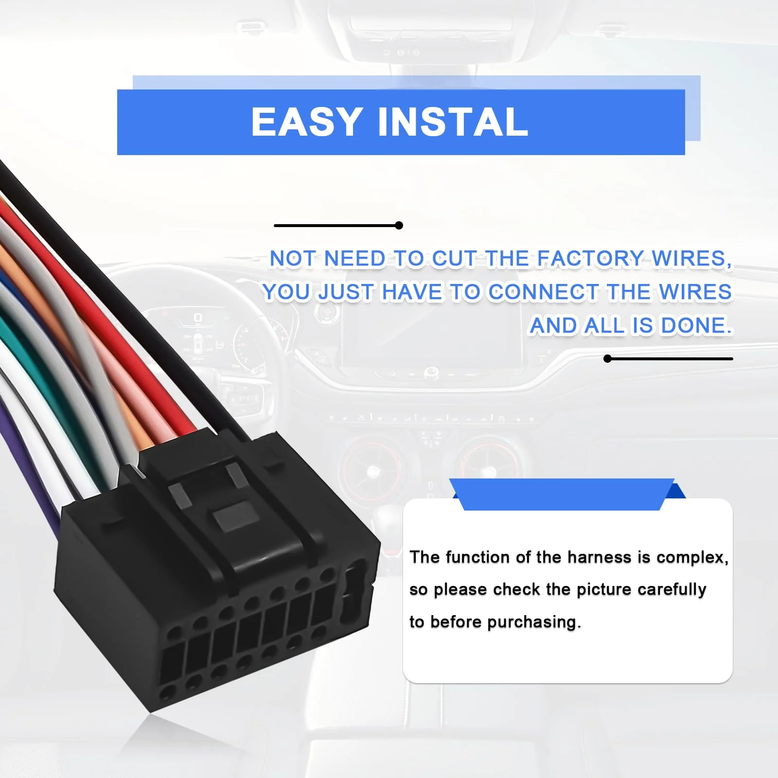16 Pin Vehicle Aftermarket Wiring Harness Compatible with Kenwood CD DVD Navigation in-Dash,Kenwood car Stereo Wiring Harness,XT91016 Car Stereo CD Player Wiring Harness - Image 7