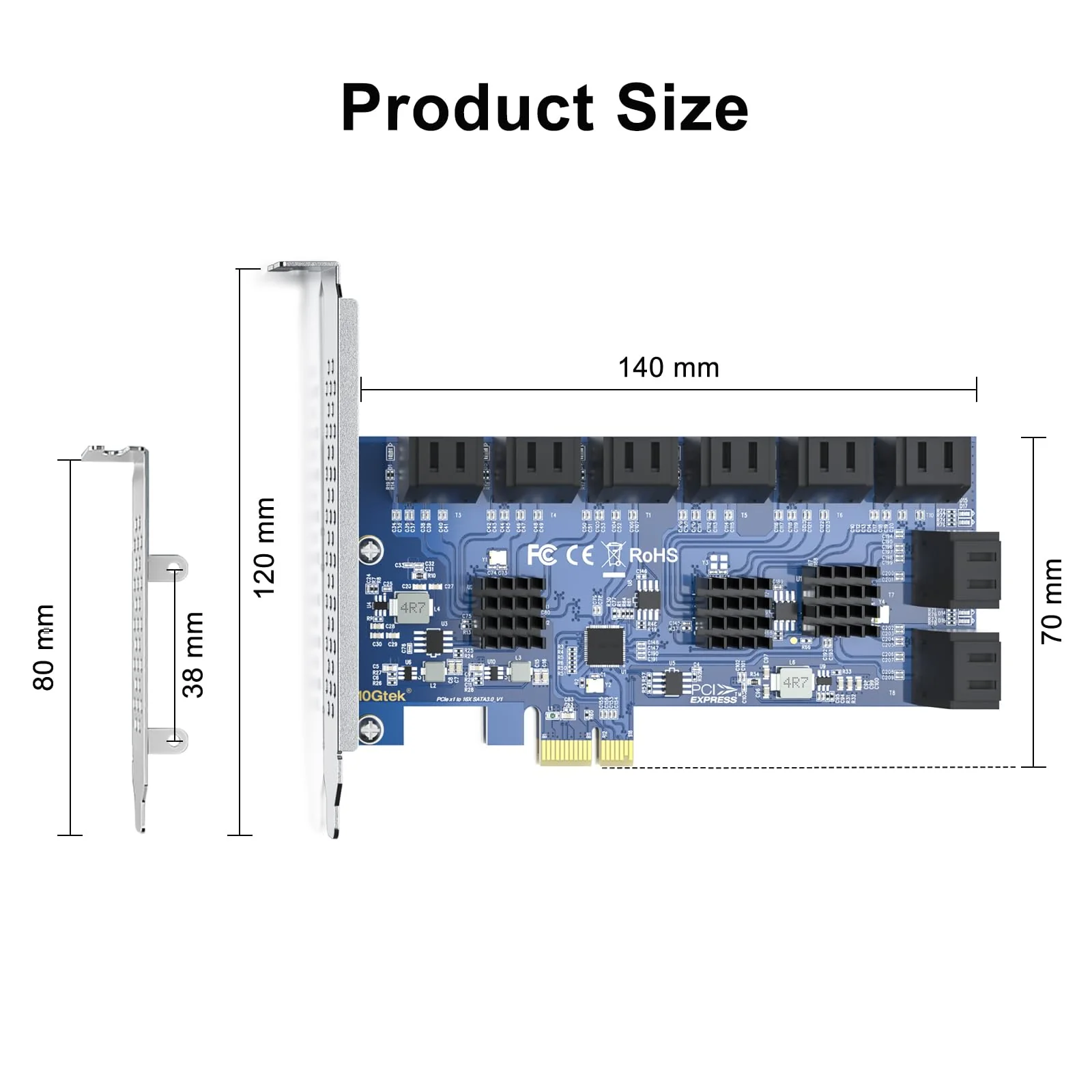 16 Port PCIe SATA Card, SATA3.0 Expansion Card, X1, with 16 SATA cable, Support SSD and HDD 16-Port, PCI-e X1 - Image 3