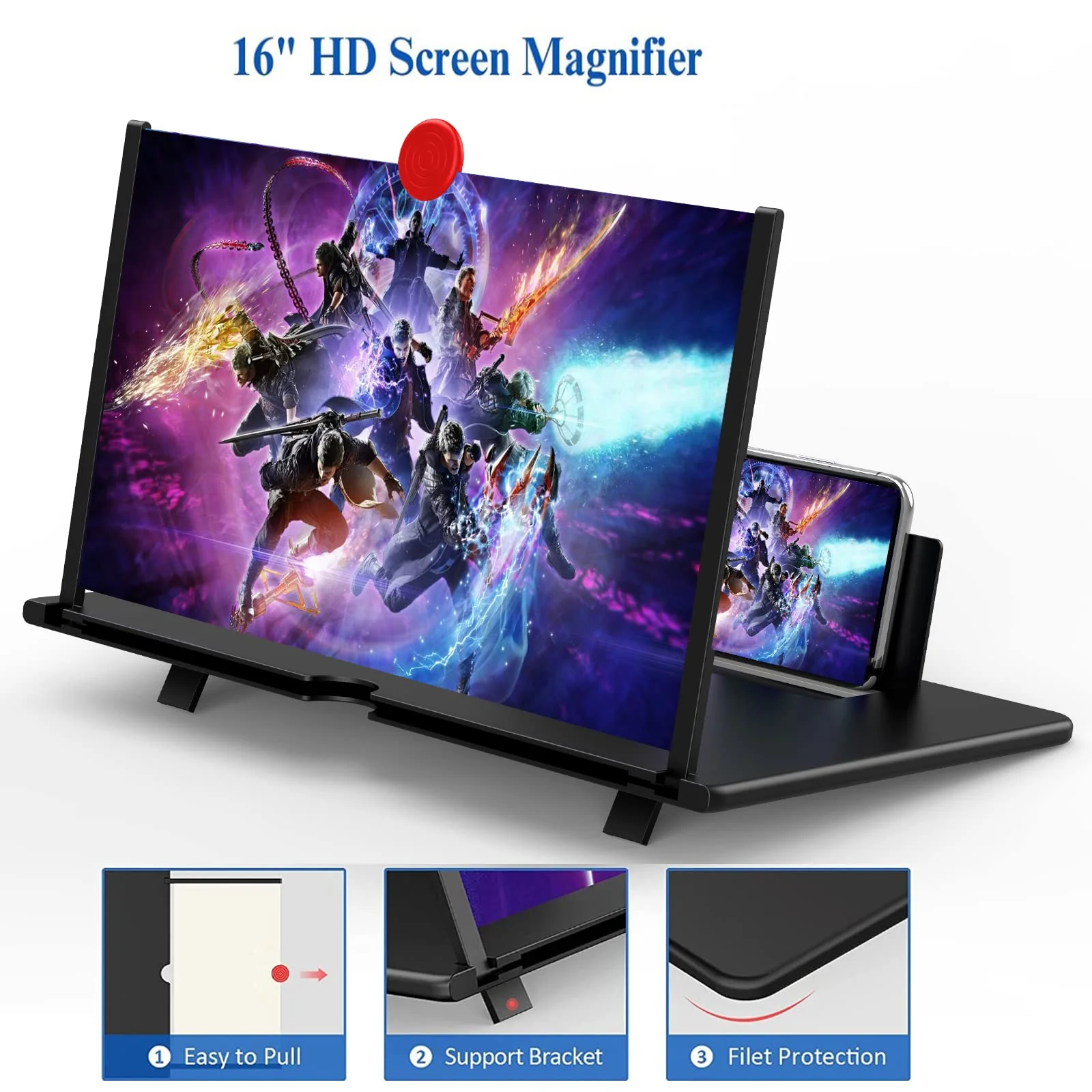 16" Screen Magnifier for Cell Phone -3D Magnifying Projector Screen Enlarger Expander for Movies, Videos, and Gaming – Foldable Phone Stand with Screen Amplifier – Compatible with All Smartphones Black-16inch - Image 2