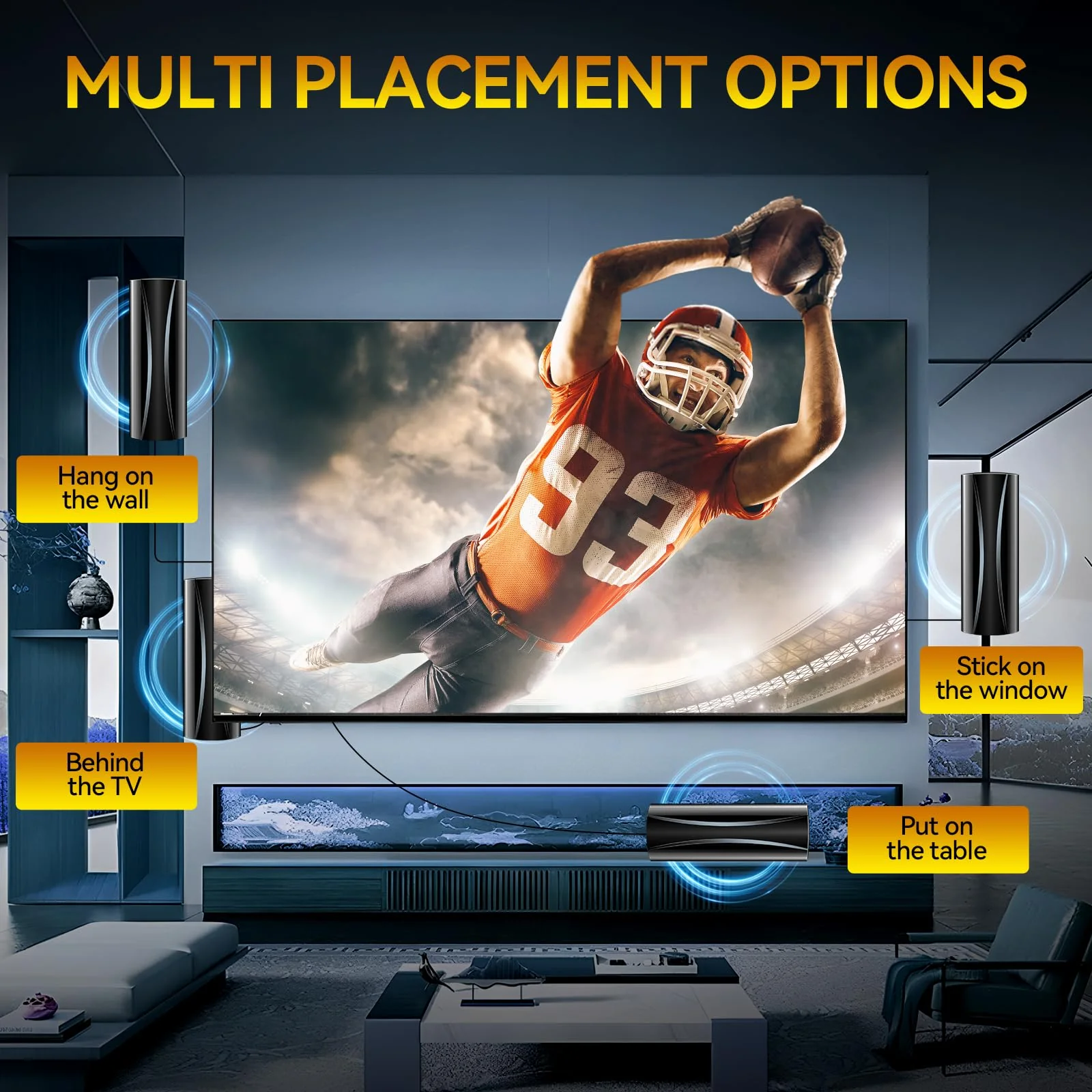 1600+ Miles Range TV Antenna, 2025 Strongest Digital TV Antenna Indoor with Amplifier and Signal Booster, Portable HD Antenna for TV Indoor for Smart TV and Old TVs-36ft Coax Cable-Support 8K 4K 1080p Black - Image 7