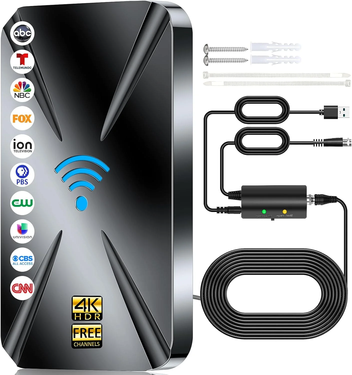 1600+ Miles TV Antenna Indoor,Digital TV Antenna for Smart TV Indoor with Amplifier Signal Booster, Strongest TV Antenna for Local Channels,Indoor Antenna with 42ft Coax HDTV Cable Support 8K 4K HD009