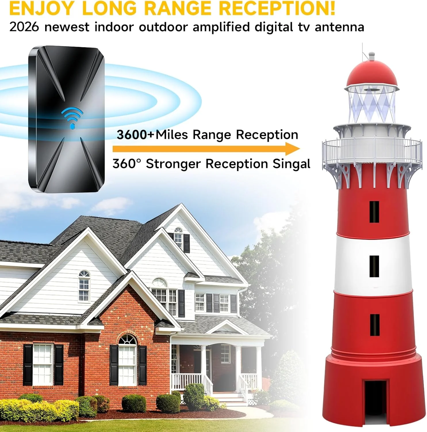 1600+ Miles TV Antenna Indoor,Digital TV Antenna for Smart TV Indoor with Amplifier Signal Booster, Strongest TV Antenna for Local Channels,Indoor Antenna with 42ft Coax HDTV Cable Support 8K 4K HD009 - Image 4