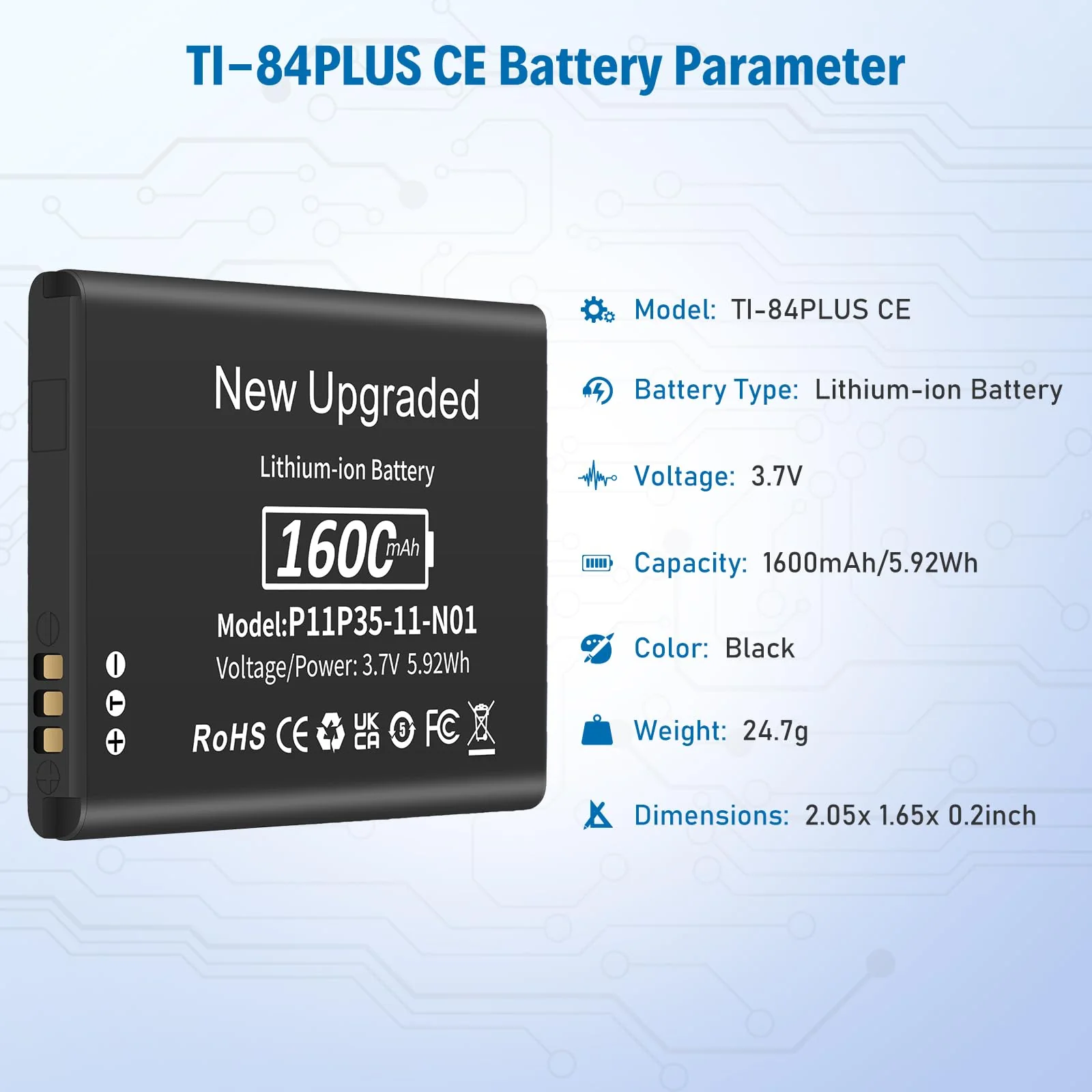 1600mAh 3.7V TI-84 Plus CE Battery, 2025 New Upgraded Lithium-ion Battery Replacement for Texas Instruments TI-84 Plus CE TI Nspire CX II - TI Nspire CX II CAS - Part No P11P35-11-N01, with Tools - Image 2