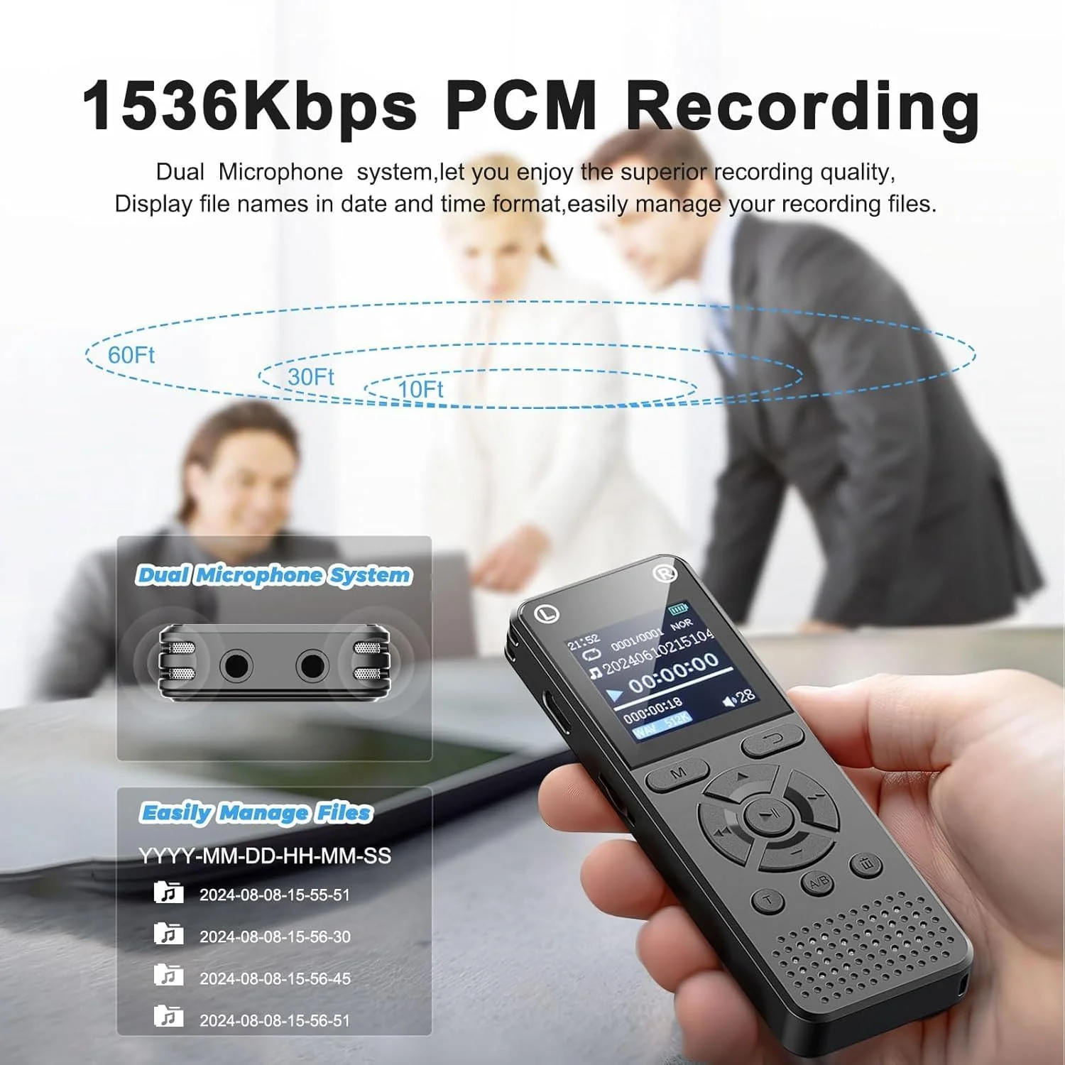 160GB Digital Voice Recorder, Portable Audio Recorder with Built-in Speaker, Voice Activated, WAV, A/B Repeat & Password Protection – Ideal for Meetings, Lectures & Interviews - Image 2