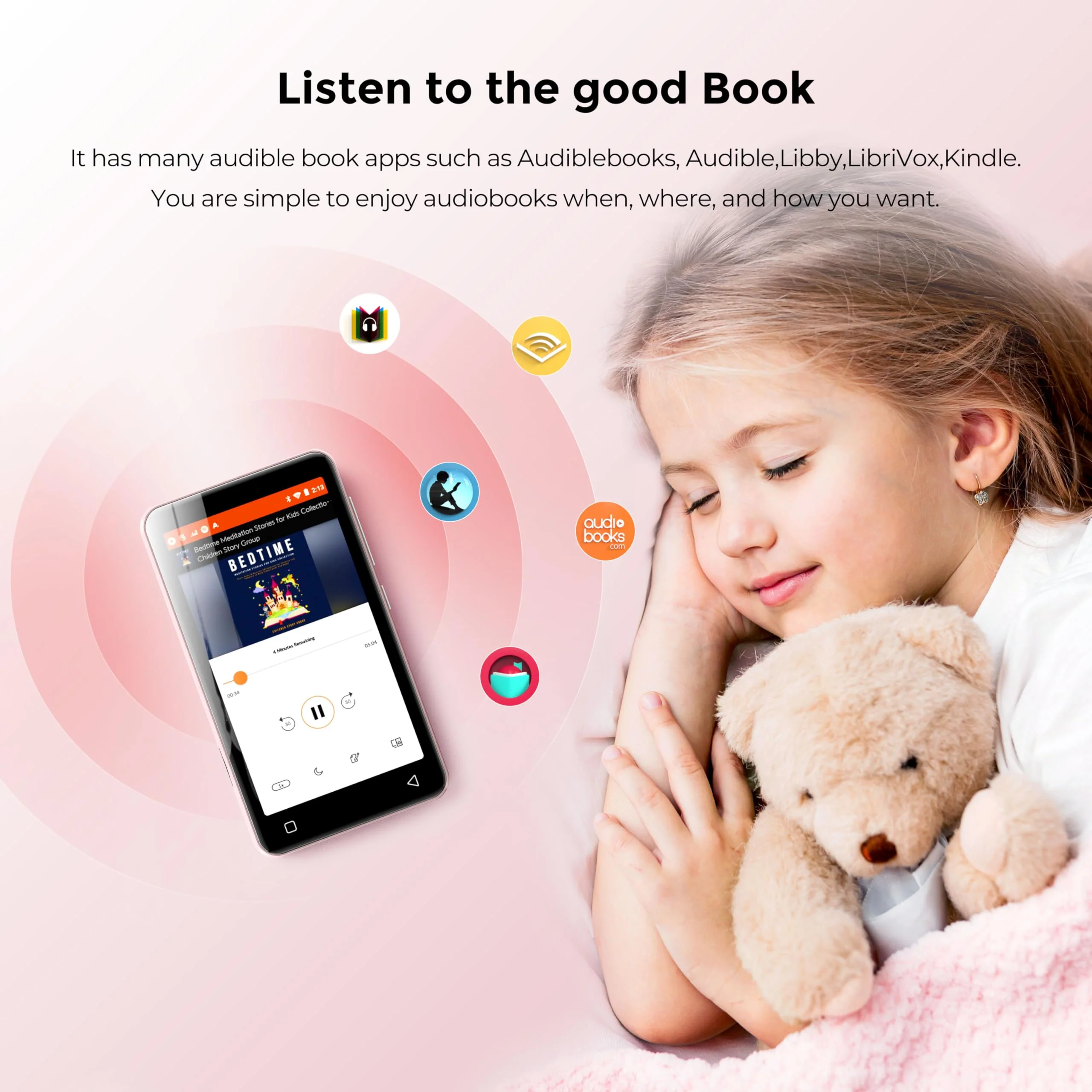 160GB MP3 Player with Bluetooth and WiFi, innioasis Music Player with Spotify,Pandora,Amazon Music,4" Touch Screen Android MP4 MP3 Player for Kids with Libby,Audible,Spotify Kids (White+Pink) Pink+White - Image 3