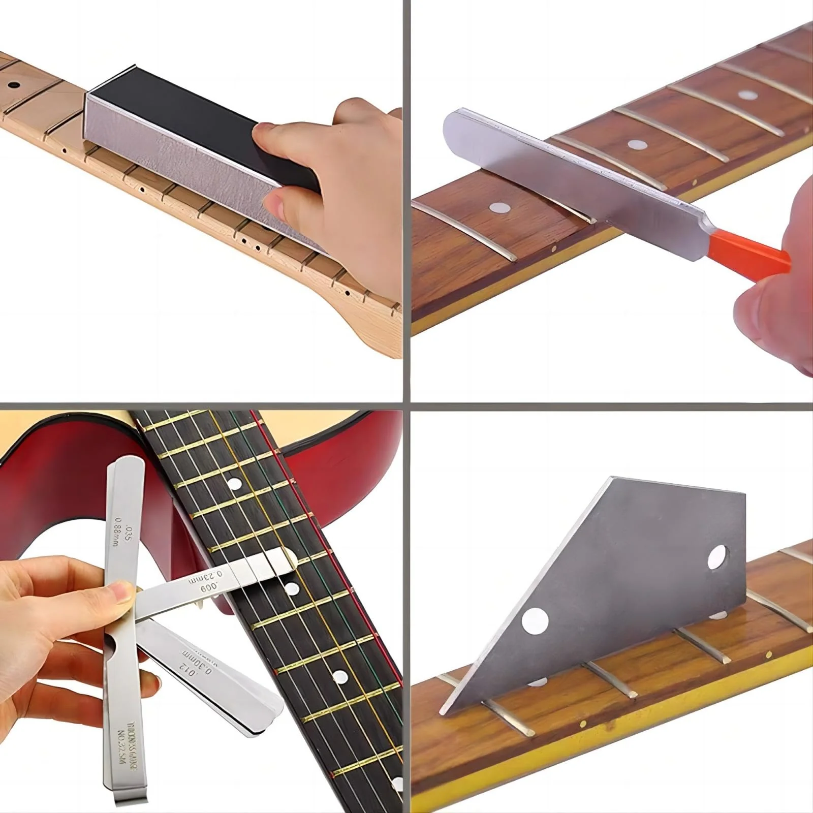 16PCs Guitar Diy Tools Fret File Crowning, Fret Rocker, Fret End Dressing File, Fret Wrap, Fret Leveling Beam, Fret Polishing Kit, Fingerboard Guards, String Spreaders Sanding Papers for Guitar Bass - Image 2