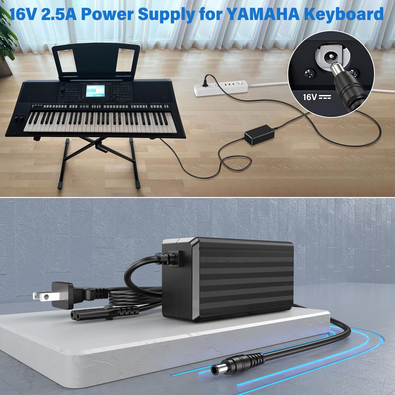 16V 2.5A for Yamaha PA-300 Charger Power Cord for Yamaha PA300 PA-301 PA-300B PA-300C P-120S P-120 S Pro ES XS Synthesizer PSR PSR-S PSRS PSR-1000 PSR-S500 Keyboard Piano AC DC Adapter Plug Cable Wire - Image 3