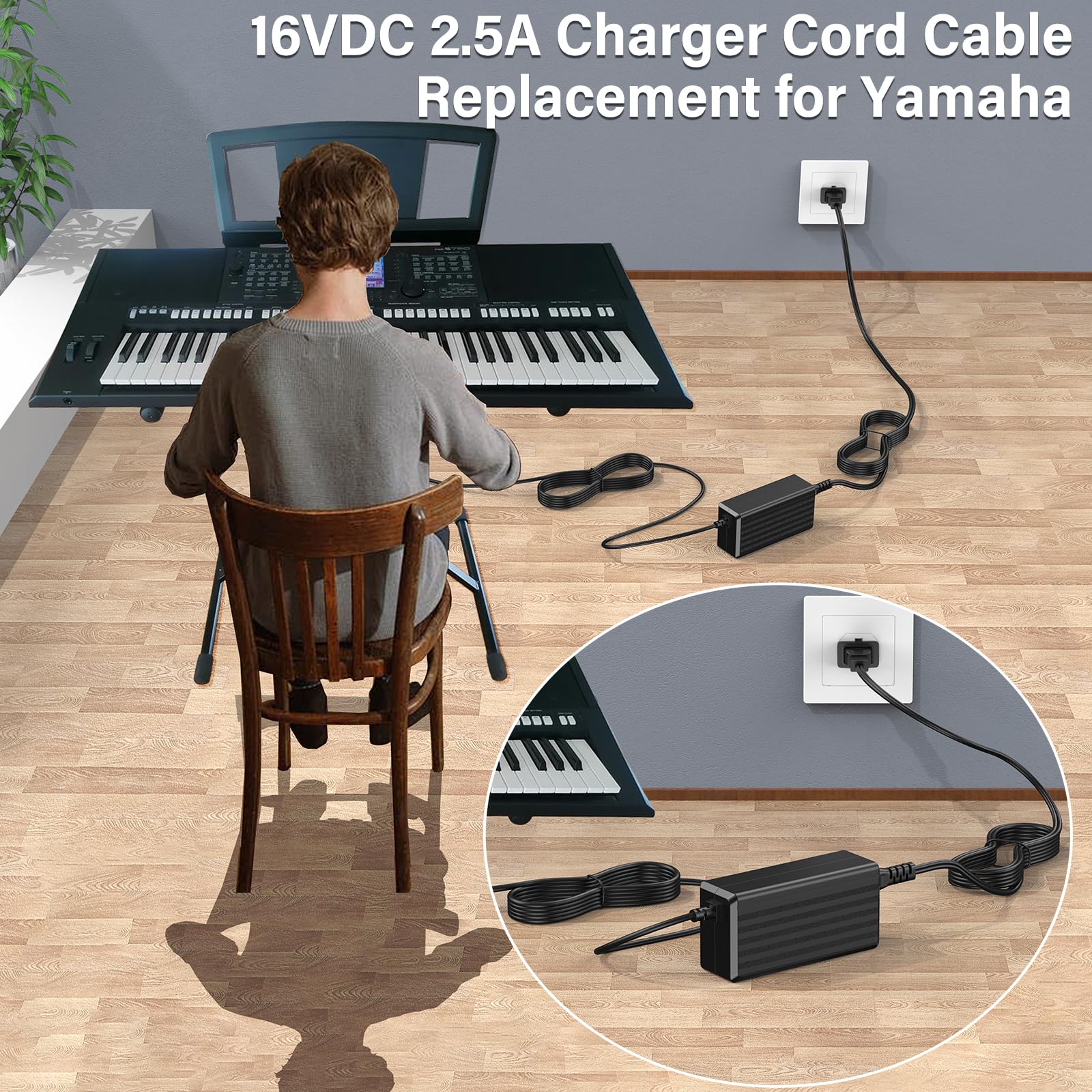 16V 2.5A for Yamaha PA-300 Charger Power Cord for Yamaha PA300 PA-301 PA-300B PA-300C P-120S P-120 S Pro ES XS Synthesizer PSR PSR-S PSRS PSR-1000 PSR-S500 Keyboard Piano AC DC Adapter Plug Cable Wire - Image 5