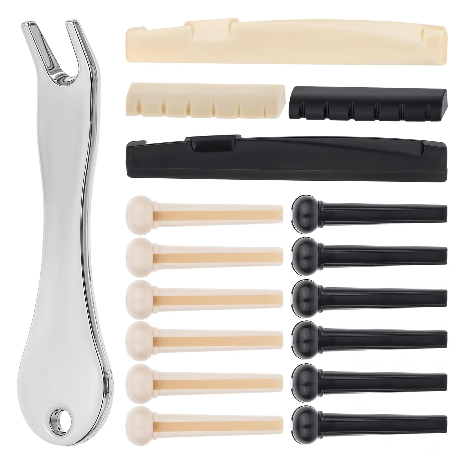 17pcs Guitar Bridge Pins, Acoustic Guitar Pegs Bridge Pins Guitar String Pegs Acoustic Guitar Bridge Pins Puller Peg Remover Guitar Brass Replacement Parts Acoustic Guitar Bridge Saddle Nut Remover