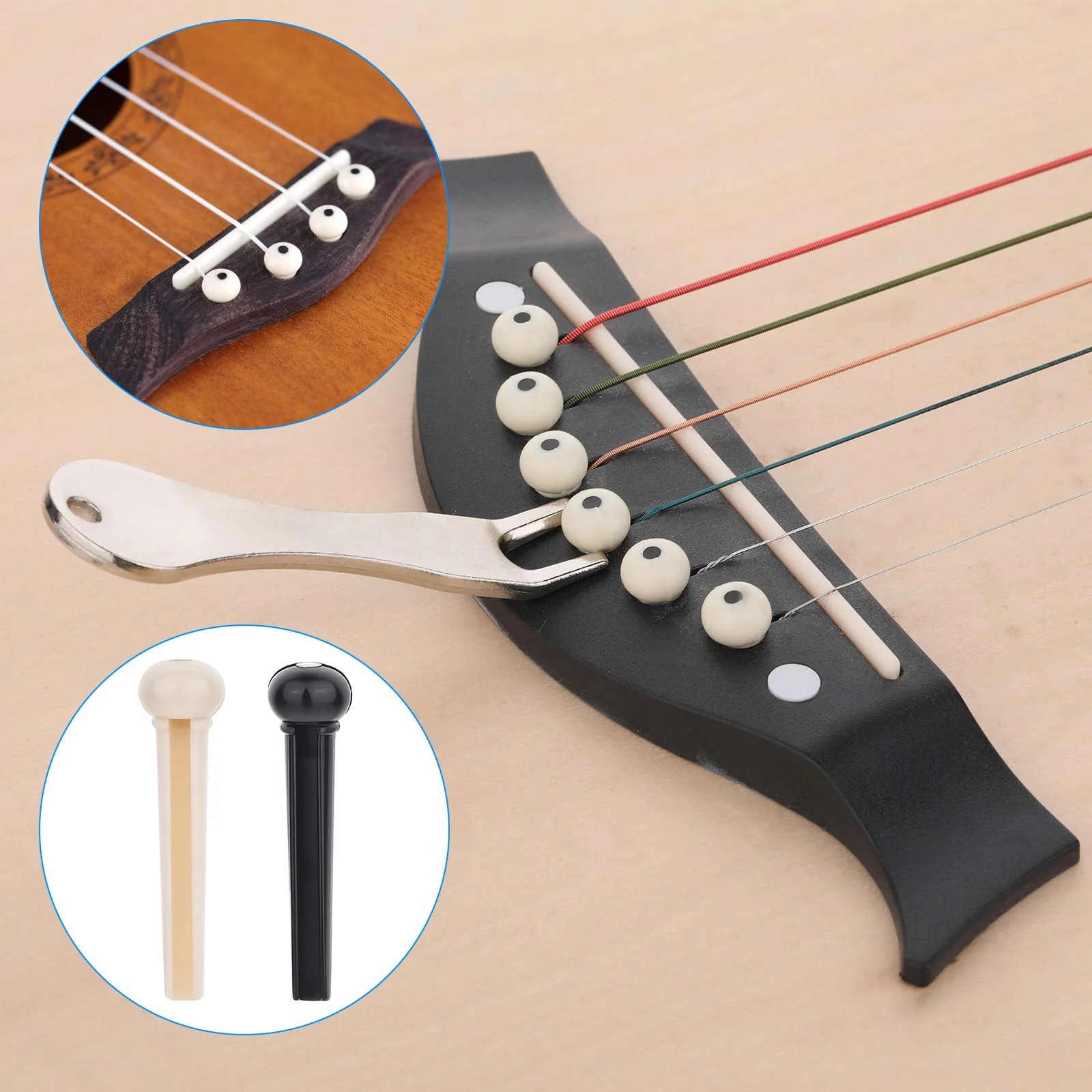 17pcs Guitar Bridge Pins, Acoustic Guitar Pegs Bridge Pins Guitar String Pegs Acoustic Guitar Bridge Pins Puller Peg Remover Guitar Brass Replacement Parts Acoustic Guitar Bridge Saddle Nut Remover - Image 4