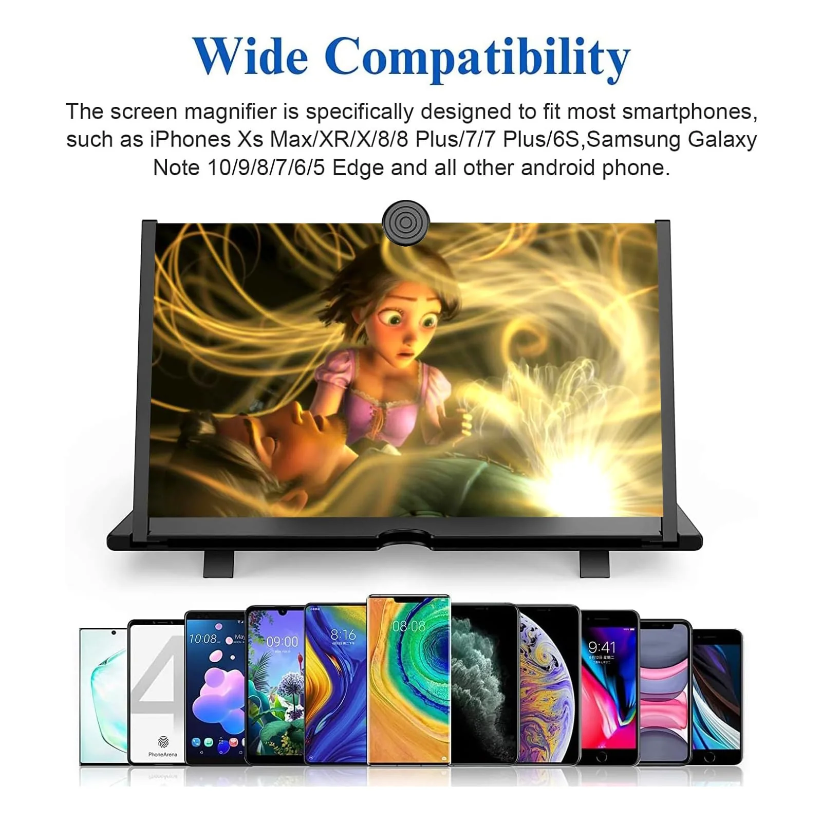 18" Screen Magnifier for Cell Phone - 3D HD Magnifying Projector Screen Enlarger Expanders for Movies, Videos and Gaming – Foldable Phone Stand with Screen Amplifier–Compatible with All Smartphones Black-18inch - Image 3