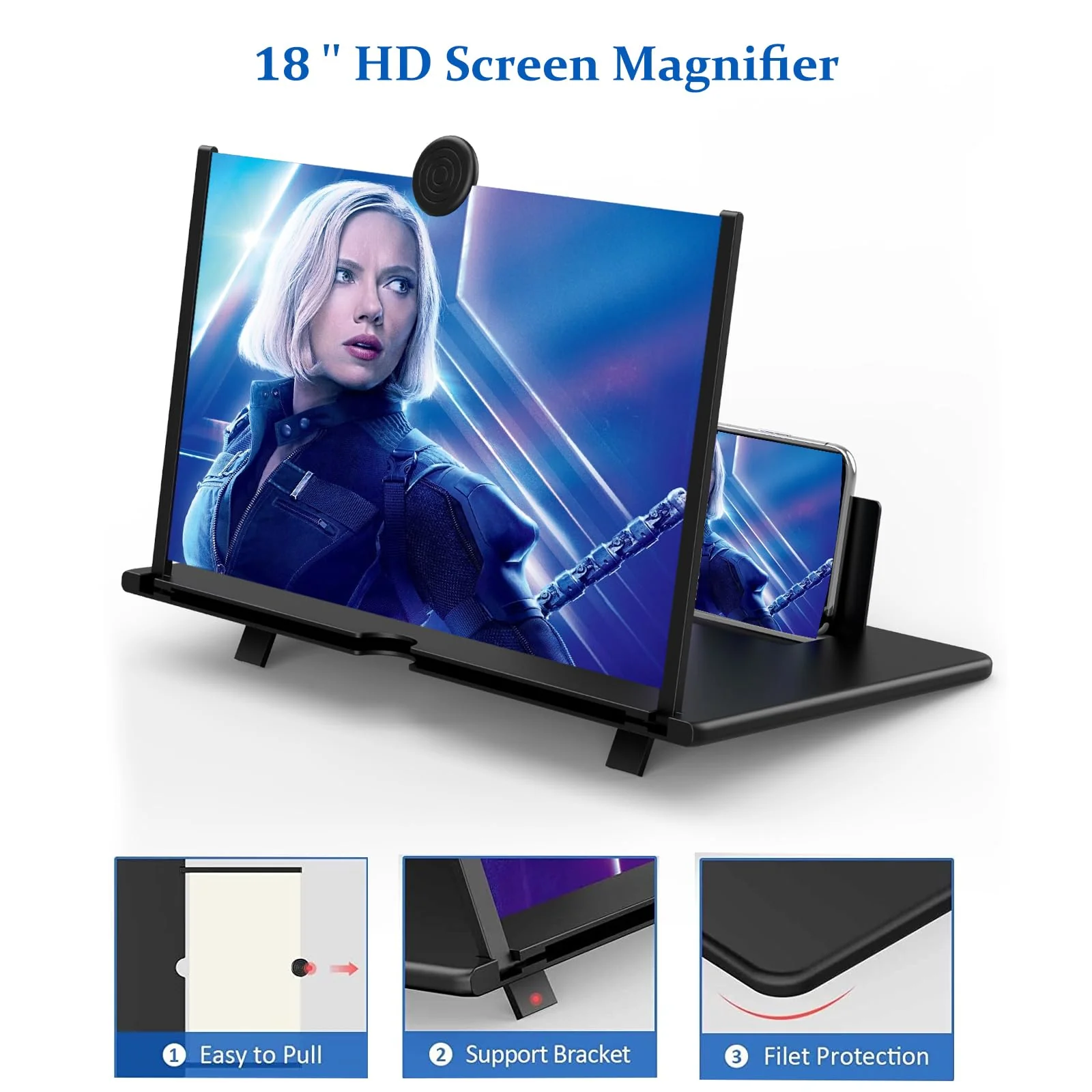 18" Screen Magnifier for Cell Phone,Fanlory 3D HD Magnifying Projector Screen Enlarger for Movies, Videos and Gaming, Foldable Phone Stand with Screen Amplifier,Compatible with All Smartphones Black-18inch - Image 2