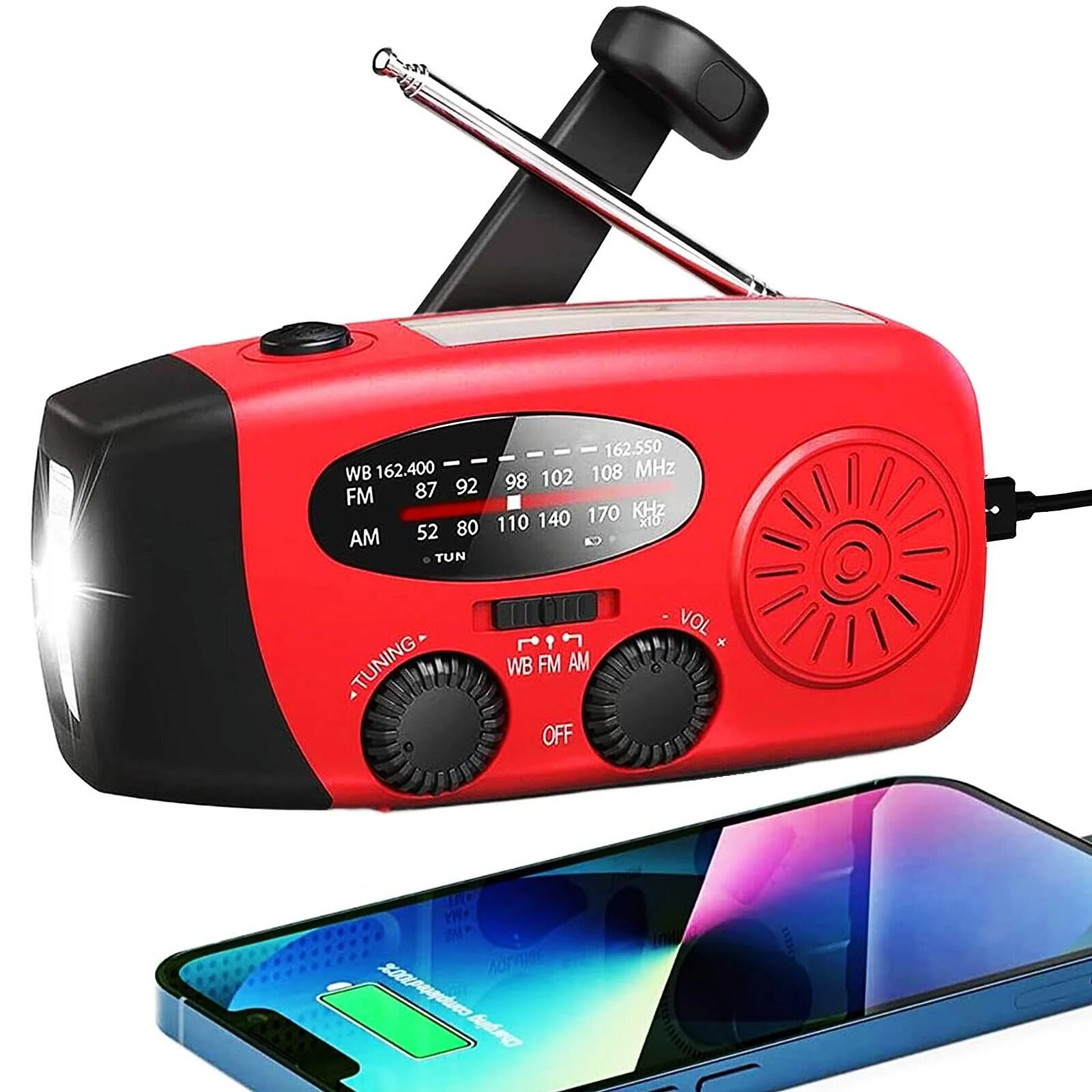 18500mWh/5000mAh Hand Crank Emergency Weather Radio, AM FM NOAA Solar Radio with Led Flashlight and Earphone Jack, Charger for Smartphone, Self Powered Radios with SOS Alarm