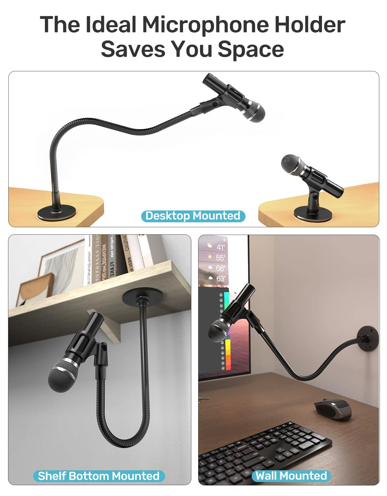 19-inch Gooseneck Microphone Holder Stand, Desktop & Wall Mounted, Heavy Duty Flexible Microphone Arm Stand with Flange Mount Base, Ideal for Podium, Studio, Lecture, Podcast, Gaming, Streaming 19 Inch + Flange Mount - Image 2