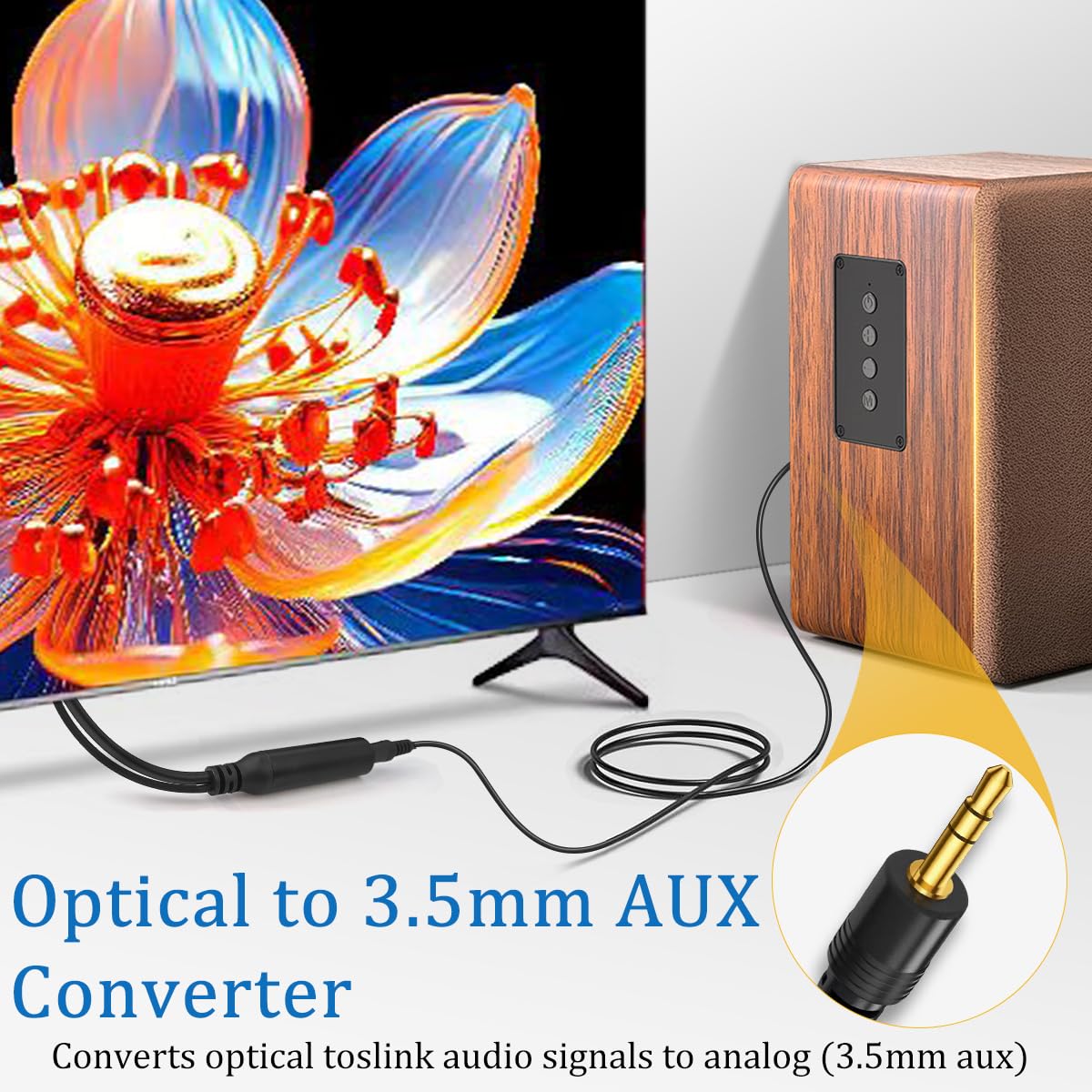 192KHz DAC Optical to 3.5mm Converter, Optical Audio Cable to AUX Cable Adapter, Optical to Aux Adapter Cord for PS4 HDTV DVD Set-top Boxes (Unidirectional from Optical to AUX Only) Medium - Image 2