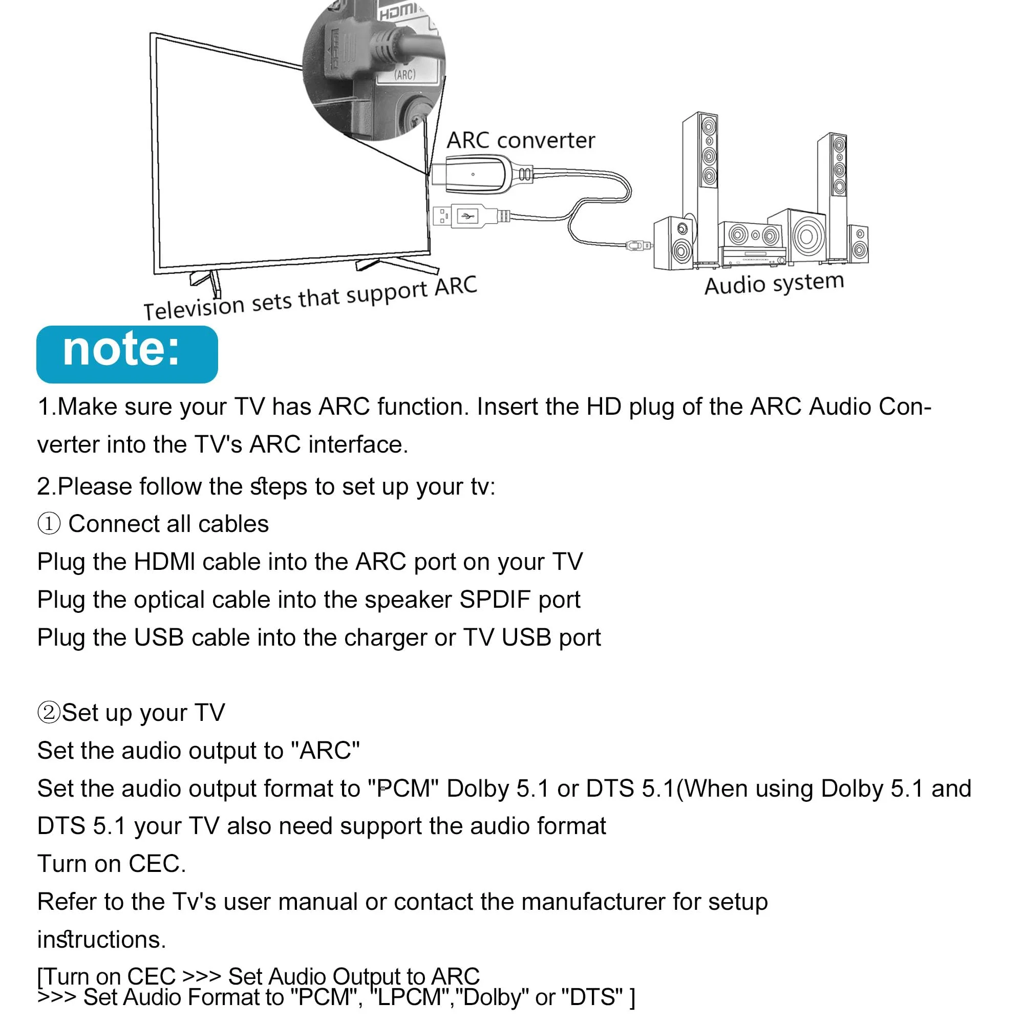 192KHz HDMI ARC to Optical Audio Converter for TV to Soundbar, Plug & Play 3.4ft/1.05m ARC to Optical Cable Audio Extractor Adapter Splitter for Sound System Speaker Home Theater Support Dolby/DTS 5.1 - Image 8