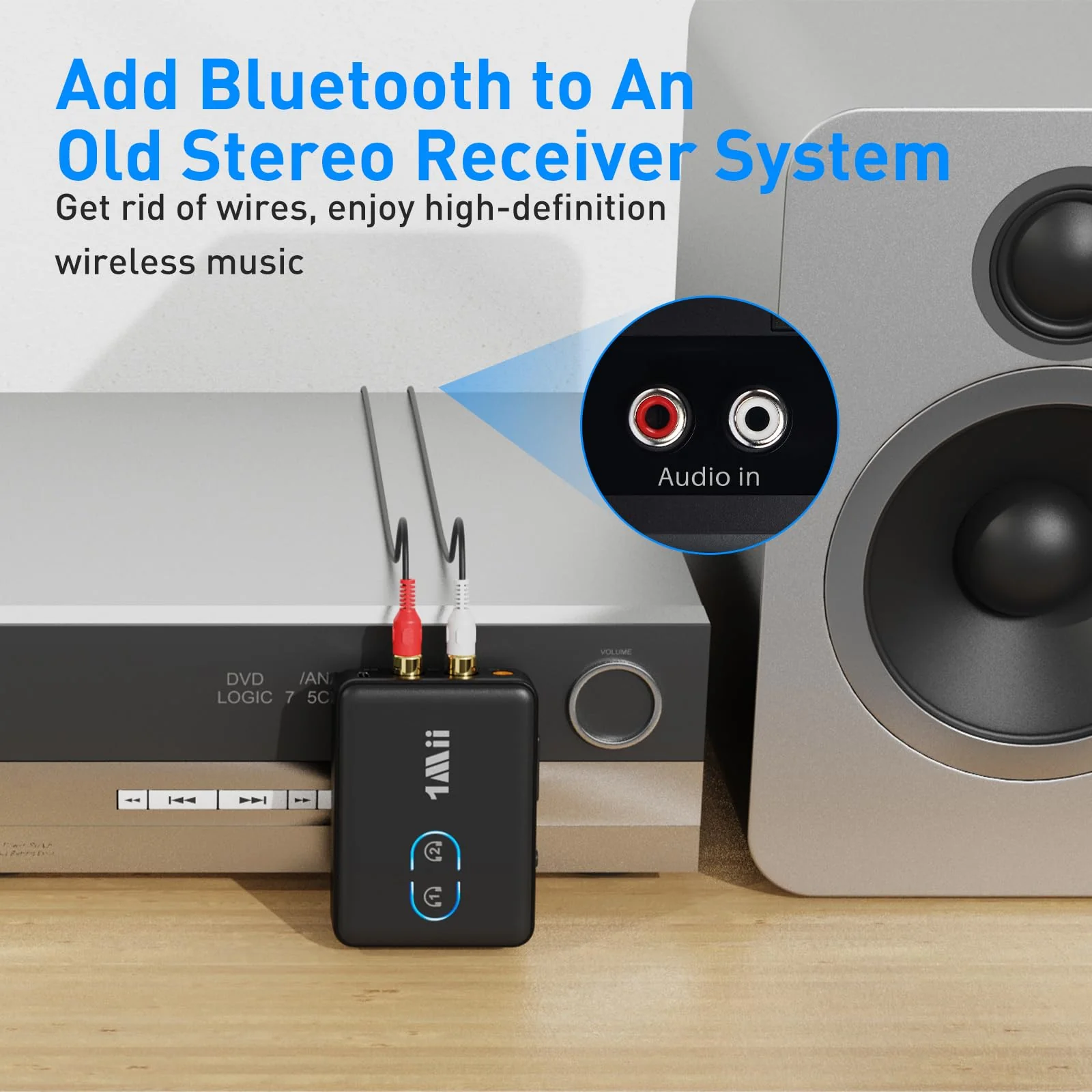 1Mii RCA Bluetooth 5.3 Adapter for TV, 3.5mm AUX Bluetooth Transmitter Receiver for 2 AirPods or Headphones, Home Stereo, Speakers, Projector, Treadmills, PC, with Volume Control, aptX Low Latency - Image 5