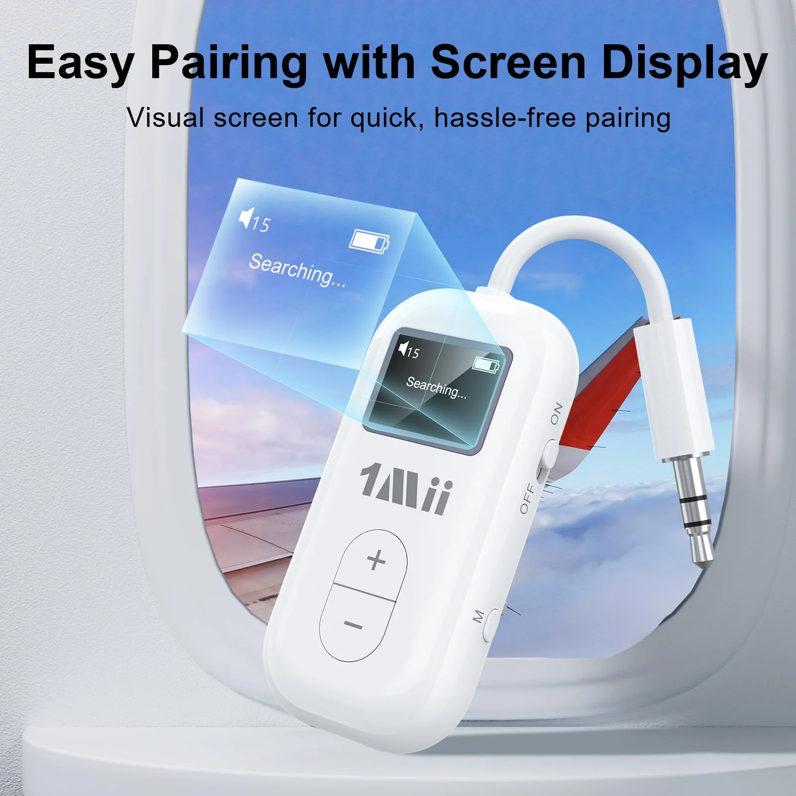 1Mii SafeFly Dual | Airplane Bluetooth Adapter for AirPods or Headphones, Bluetooth Transmitter with Screen, Volume Control, aptX Adaptive & HD, 3.5mm Aux Audio Jack for Airplane, Travel Flight - Image 4