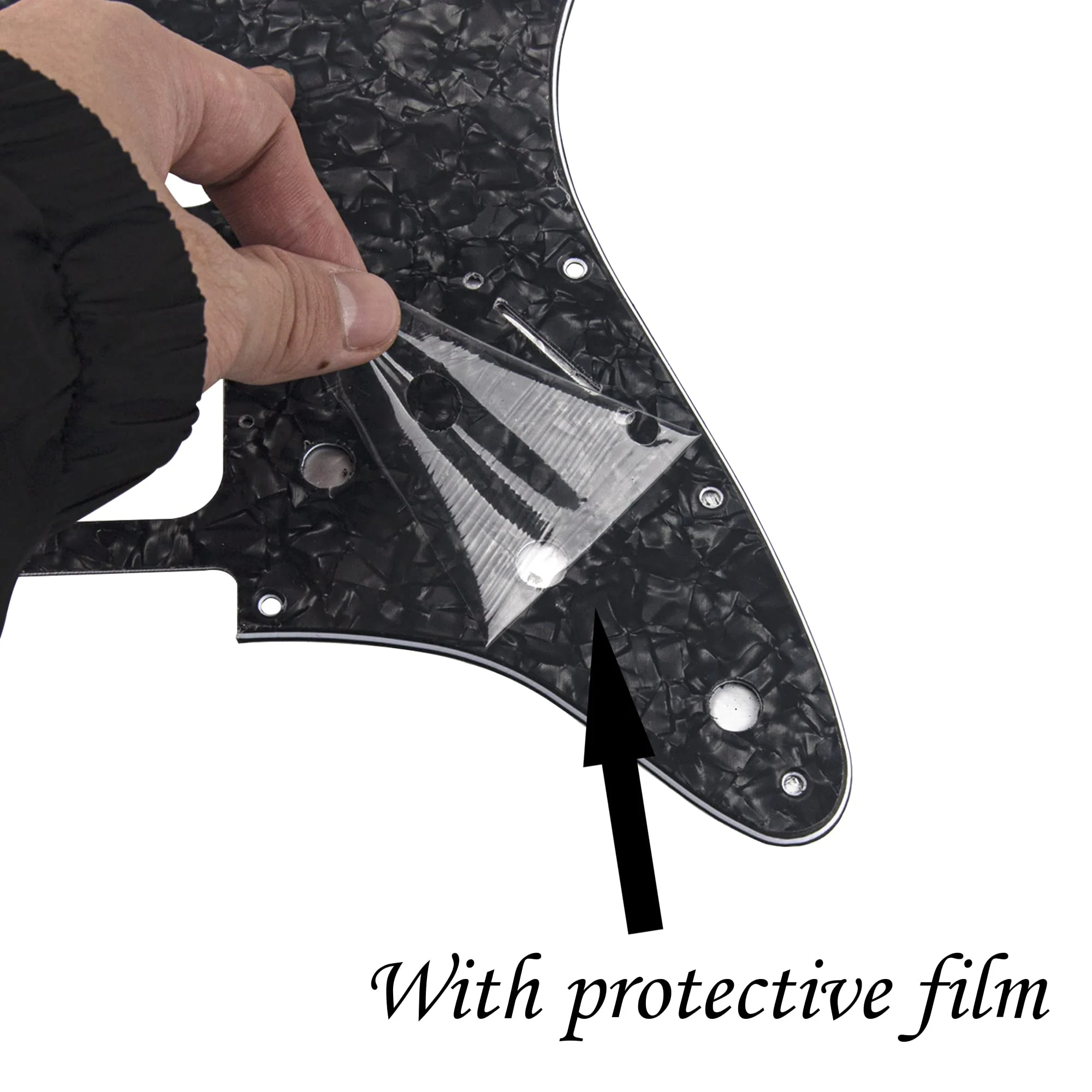 1Pcs Yootones 11 Hole Round Corner HSS Pickguard Guitar BackPlate Set with Pickguard Screws Compatible with USA/Mexican Stratocaster Strat Mounting Open Pickup (4Ply Black Pearl) 4Ply Black Pearl - Image 2