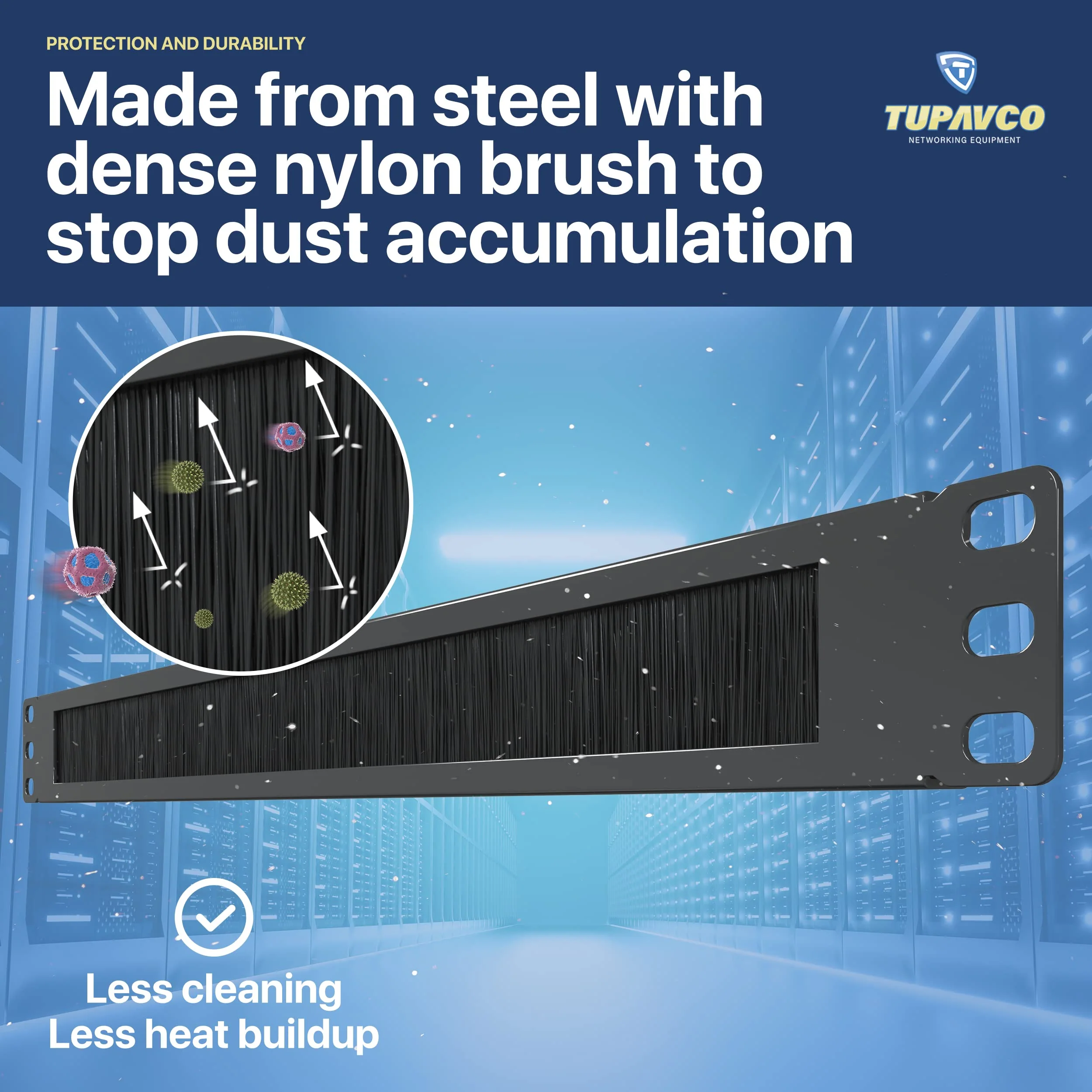 1U Brush Panel (2 Pack) 19 inch Rackmount Strip Cable Management Spacer for Network Server Rack Cabinet Enclosure - High Density Filler (Increased Airflow - Decreased Dust Acumulation) Tupavco TP1710 2 Pack - Image 5