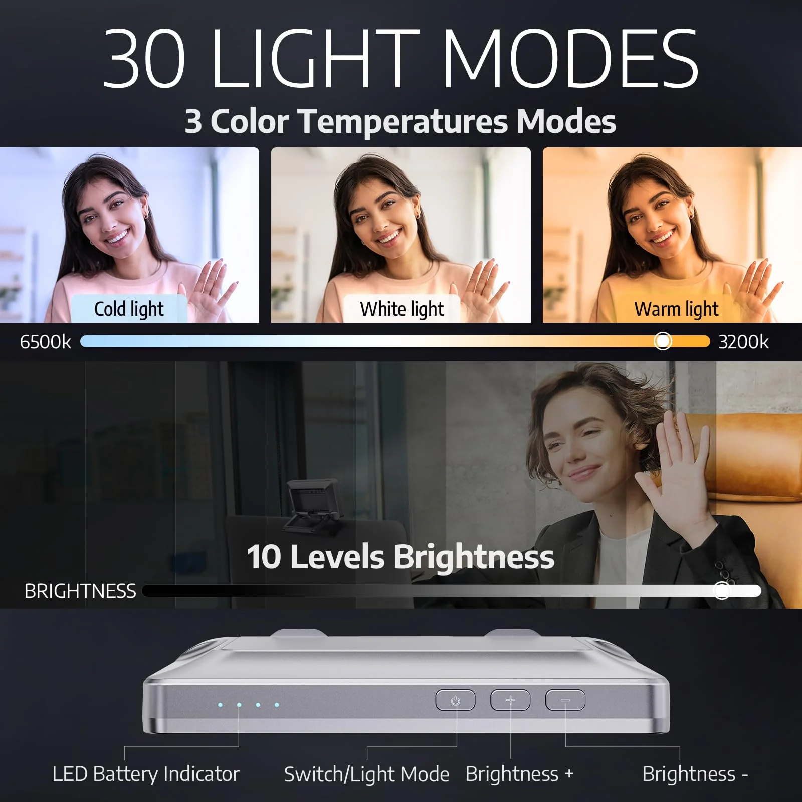 1Unit LitONES Zoom Lighting for Computer, 30 Light Modes, Portable Video Conference Lighting for Laptop, Ring Light for Desk, Zoom Call, Video Call, Video Conferencing, Remote Working Space Gray 1Unit - Image 5