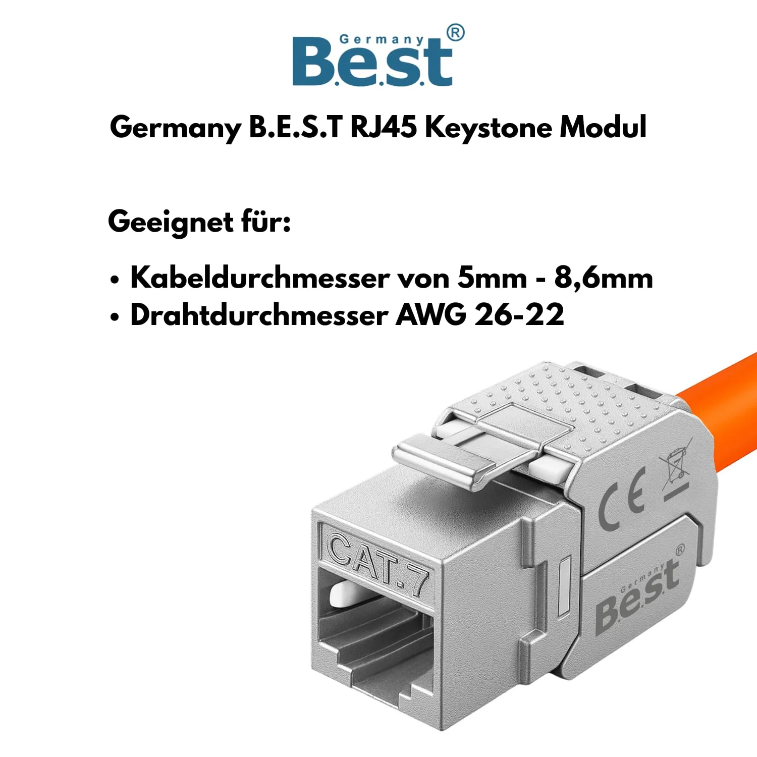 1x CAT 7 Keystone Network Module RJ45 - High Speed Keystone Female Tool-Free Assembly, 10Gbps, STP Shielded, Gold Plated Contacts, Compatible with AWG 22-26 & Patch Panel/Network Sockets 1 Stück - Image 4