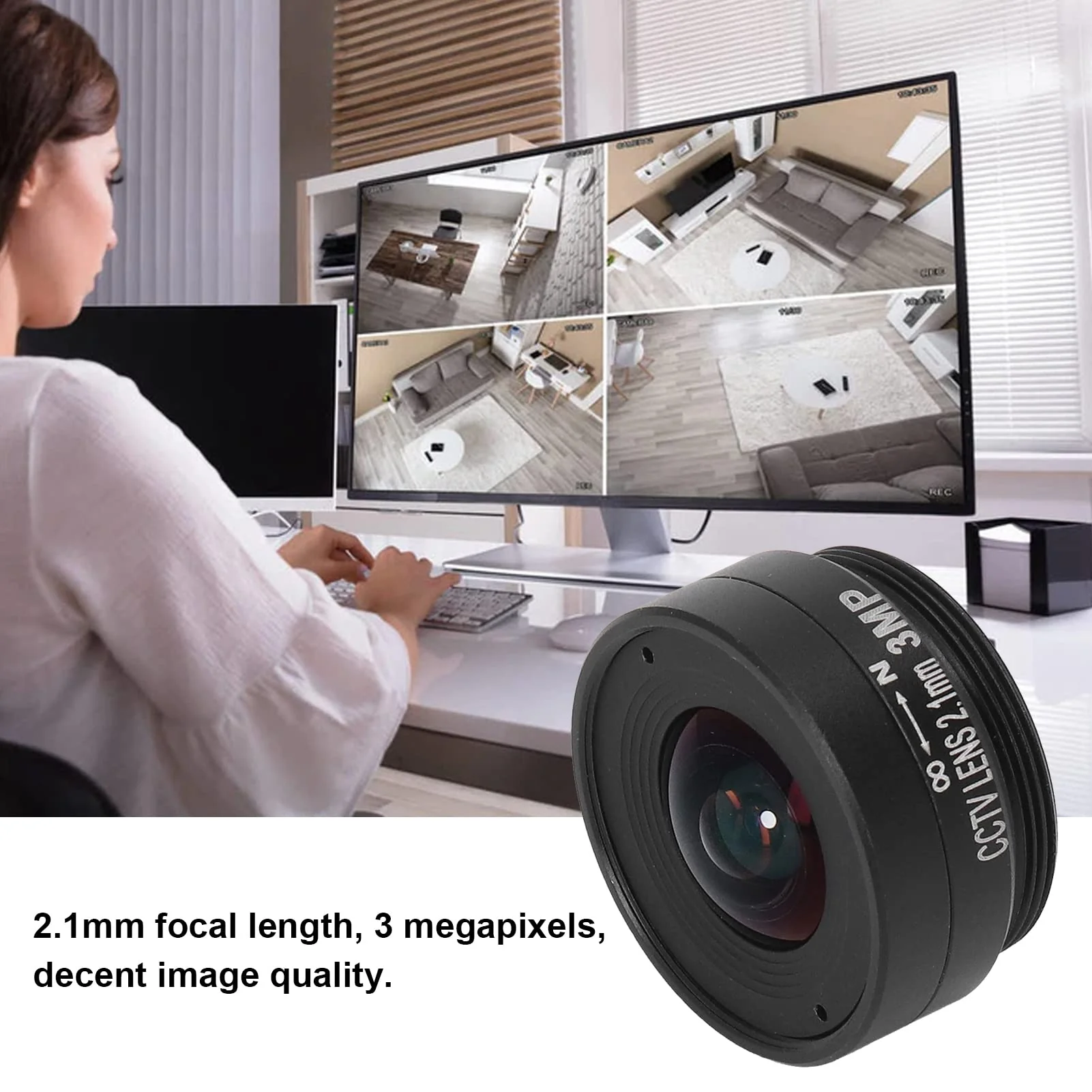 2.1mm 3MP CS Mount Lens, Wide Angle CCTV Camera Lens Aluminum Alloy for Home Security Cameras, Approx. 28.0x10.50mm Default - Image 2