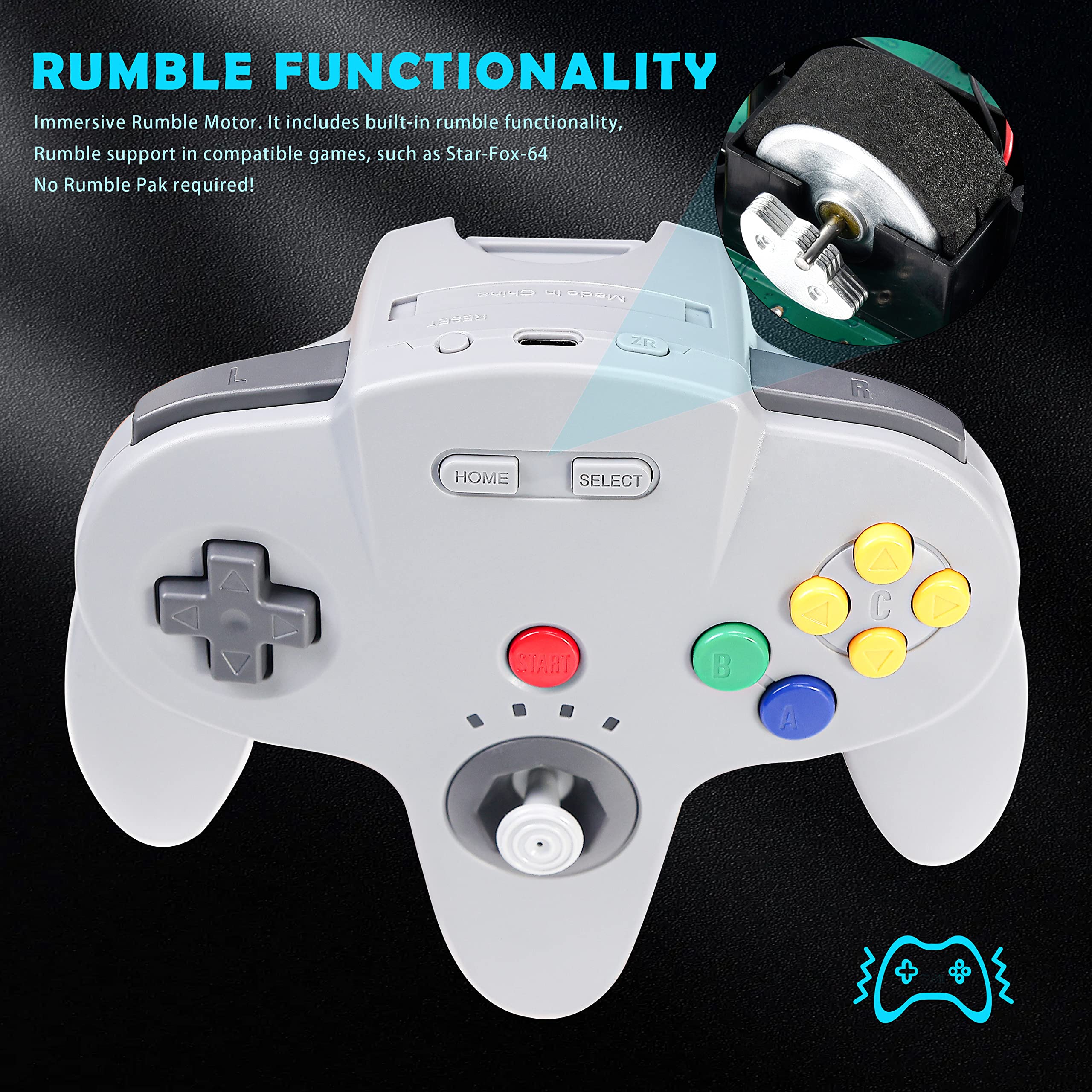 2.4 GHz Wireless N64 Switch Online Controller, USB Receiver & N64 Receiver, Compatible with Windows PC iOS Mac Raspberry Pi, N64 / Switch Online/NSO - (Rechargeable) (Plug and Play) (2 Pack) Black/Gray - Image 5