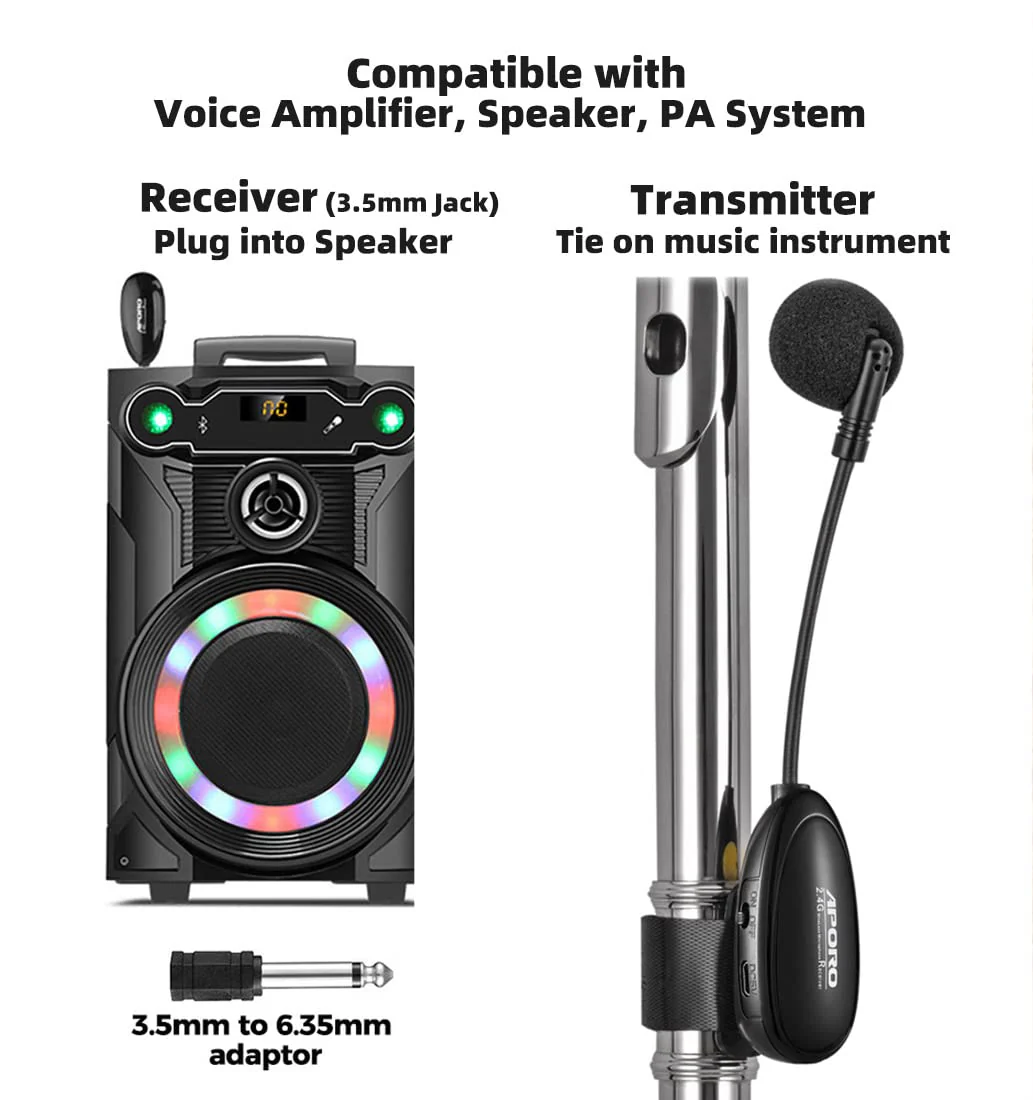 2.4G Wireless Flute Microphone Tie on Music Instruments Microphone, Wireless Receiver and Transmitter, for Flute and More - Image 6