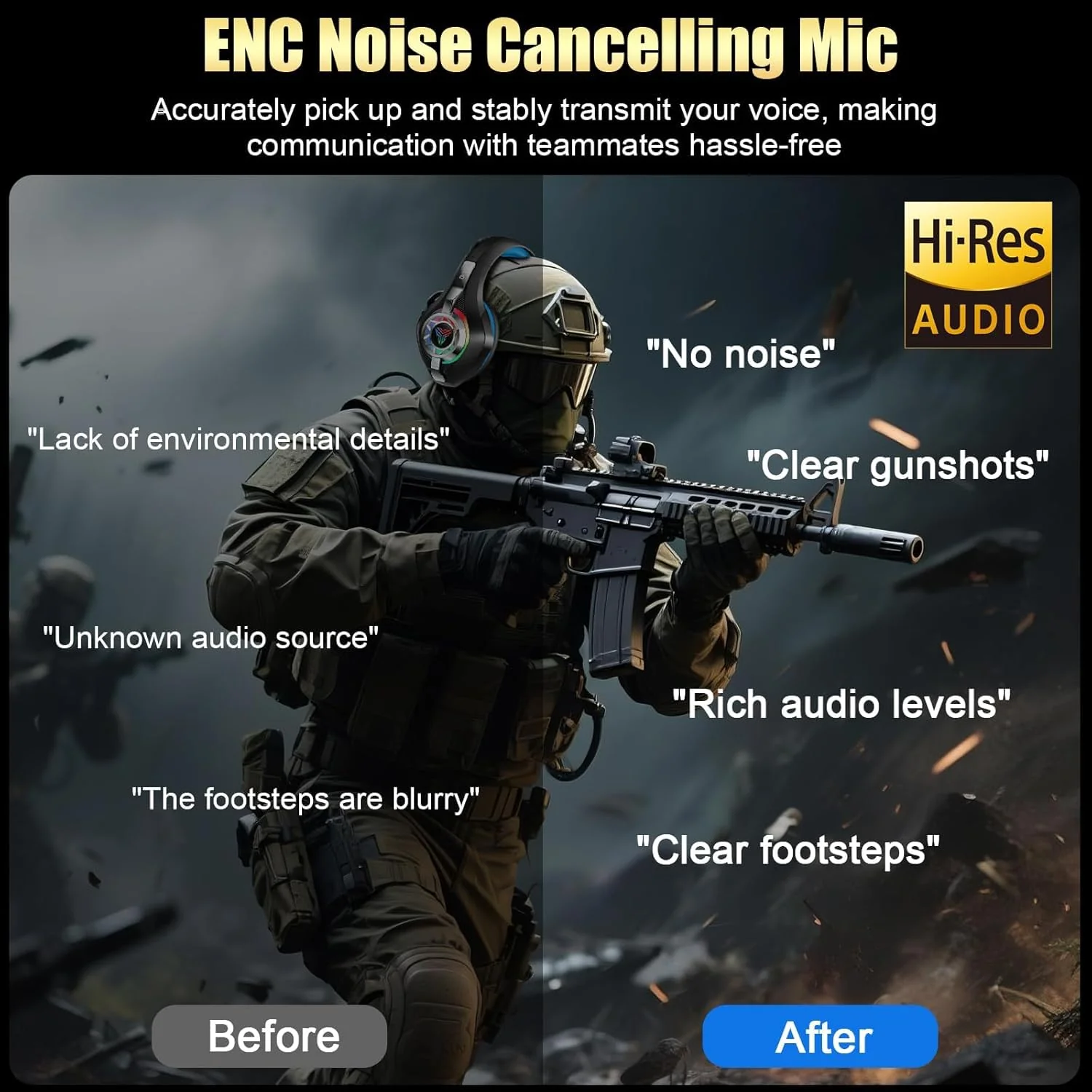 2.4GHz Wireless Gaming Headsets for PS5/PS4/Switch, 2026 RGB Noise Cancelling Headphones with Mics, 4-in-1 Connection, 7.1 Surround Sound, 40mm Drivers, Memory Foam, 45H Wireless Gaming Headphones - Image 3