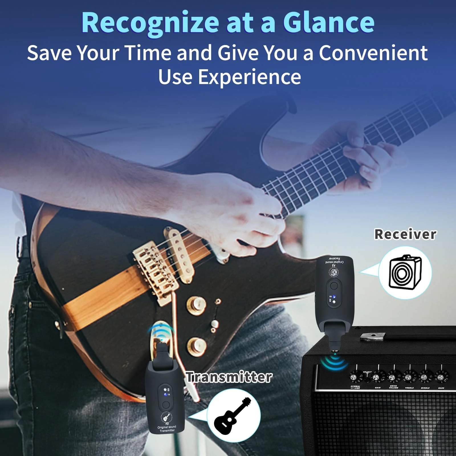 2.4GHz Wireless Guitar System Rechargeable Audio Wireless Transmitter Receiver for Guitar Bass Electric Instruments,Over 30m/100 Feet Transmission,270°Rotatable,4hours Woring Timeļ¼A9 Blackļ¼ - Image 6