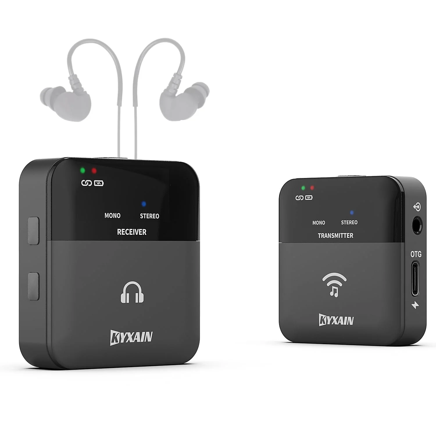 2.4GHz Wireless in Ear Monitor System, 24Bit/48K Mono Stereo Wireless IEM System with Transmitter Beltpack Receiver Auto Pairing, OTG USB Input, for Studio Band Live Performance