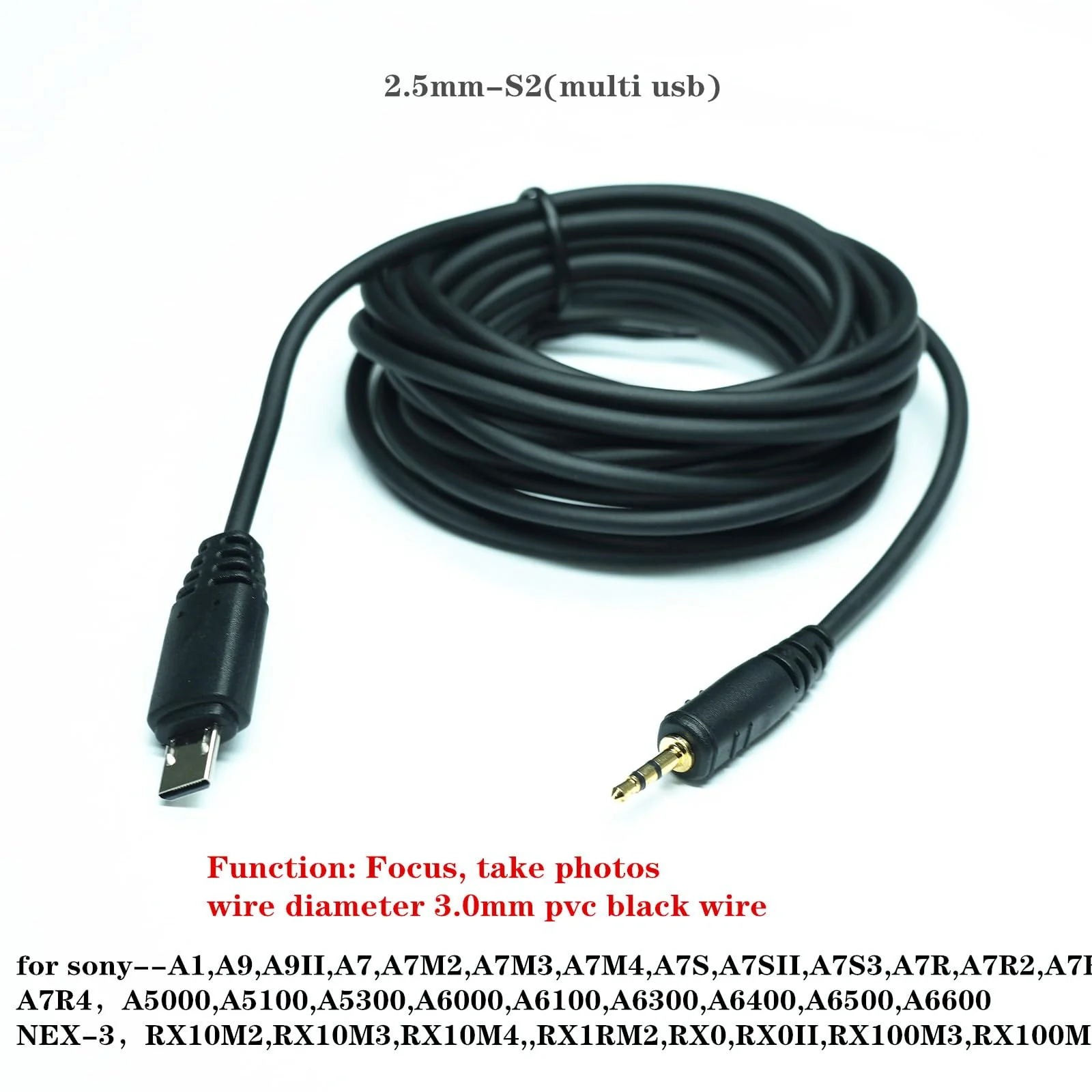 2.5mm-S2 300cm/ 118-inch Extension Cable Shutter Release Connection Cable (Multi USB) for Sony Cameras to Connect The Shutter Remote Control Wireless Timer (2.5mm-S2 118in/3m) 2.5mm-S2 118in/3m - Image 2