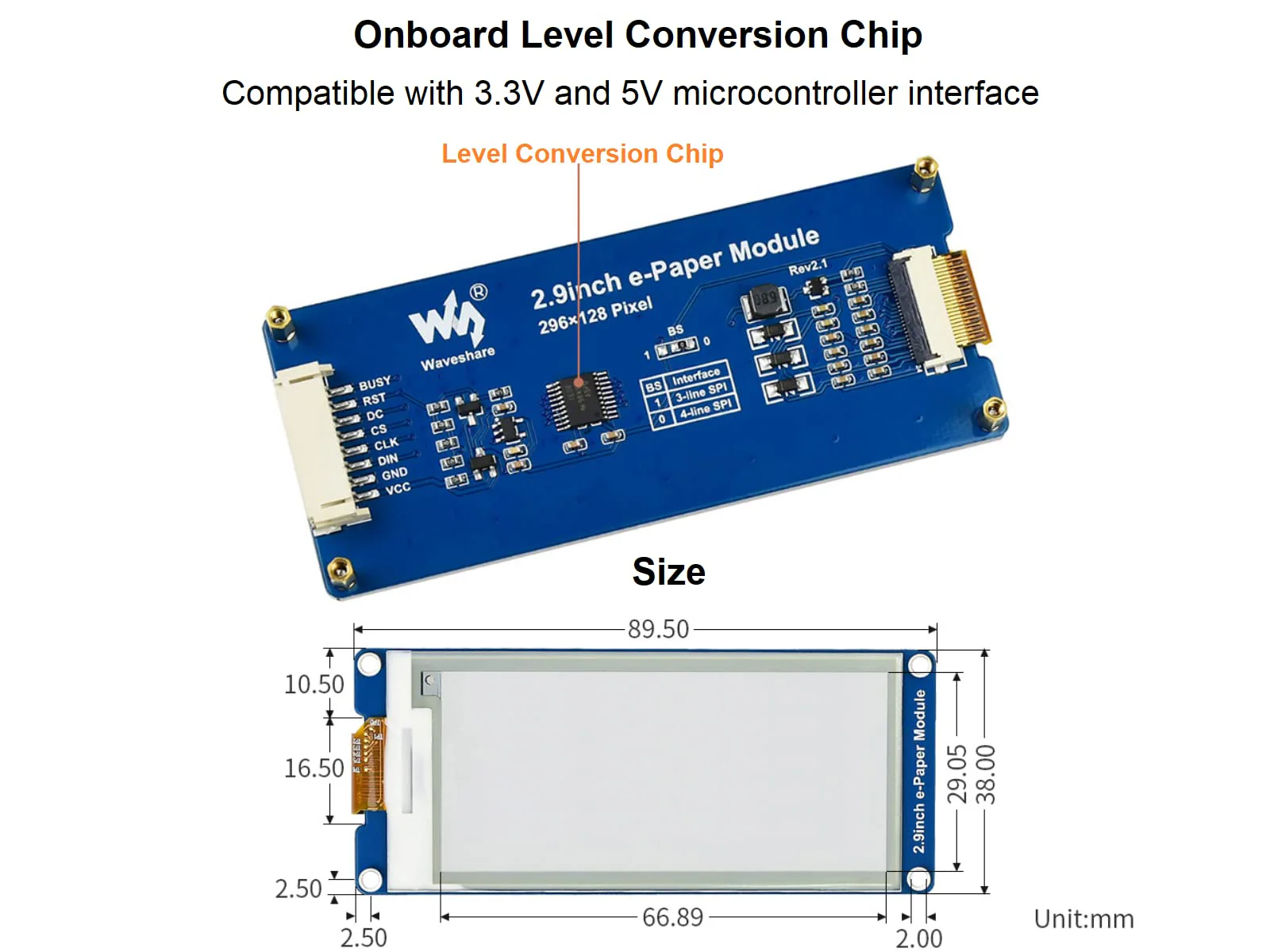 2.9 inch E-Paper Module 296 x 128 Resolution 3.3 V/5 V Two-Colour E-Ink Display Module epaper Screen SPI Interface for Raspberry Pi/Arduino/Nucleo Support Partial Refresh 2.9inch E-paper Display Module - Image 3