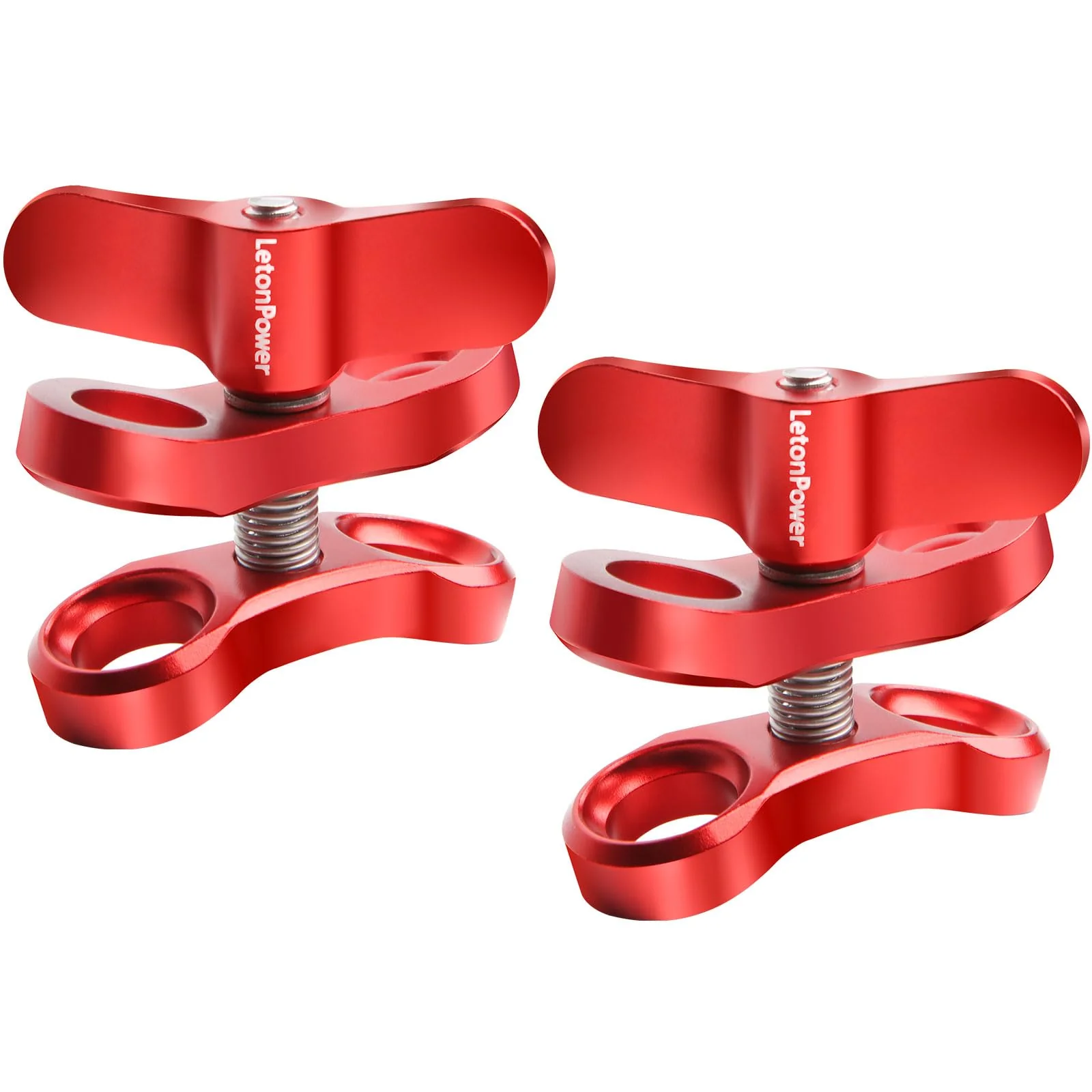 2-Hole 1" Aluminum Underwater Camera Clamp Ball Mount (2-Pack) - Underwater Bracket for Diving Light Arms & Camera Trays, Saltwater-Resistant Adapter for Scuba Photography/Videography Gear Double Holes Red