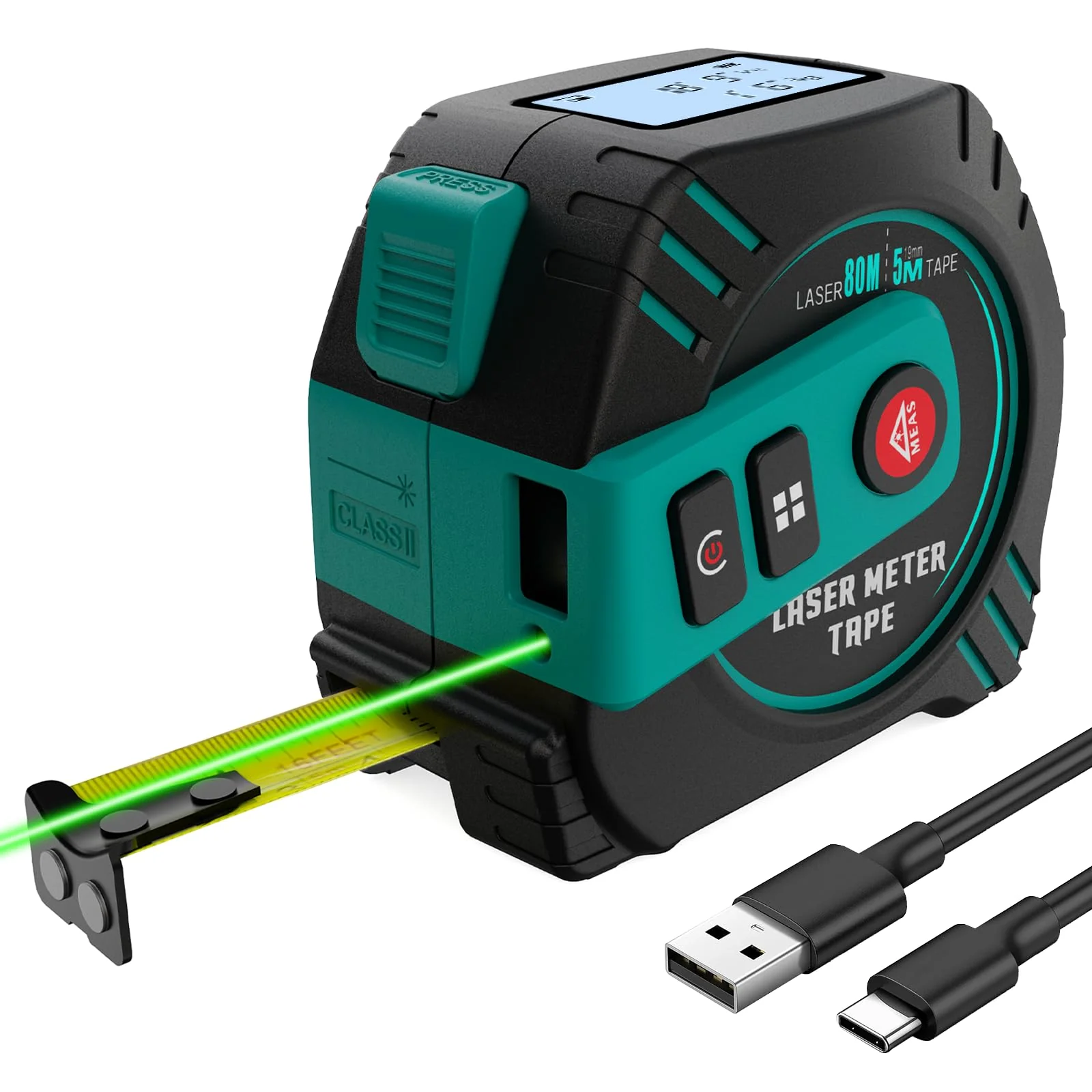 2-in-1 Laser Tape Measure 262ft β Digital Measuring Tape with LCD Display, Rechargeable Smart Tape Measure with Distance, Area & Volume Measurement, USB Charging β Construction & DIY Use Green Laser Tape 16ft+262ft