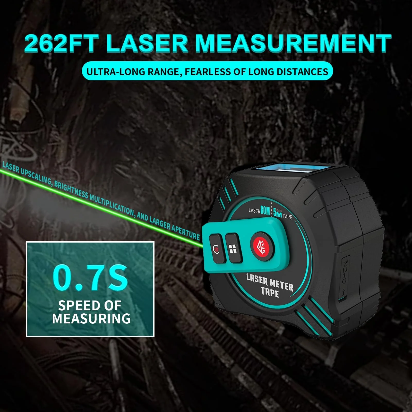 2-in-1 Laser Tape Measure 262ft β Digital Measuring Tape with LCD Display, Rechargeable Smart Tape Measure with Distance, Area & Volume Measurement, USB Charging β Construction & DIY Use Green Laser Tape 16ft+262ft - Image 6