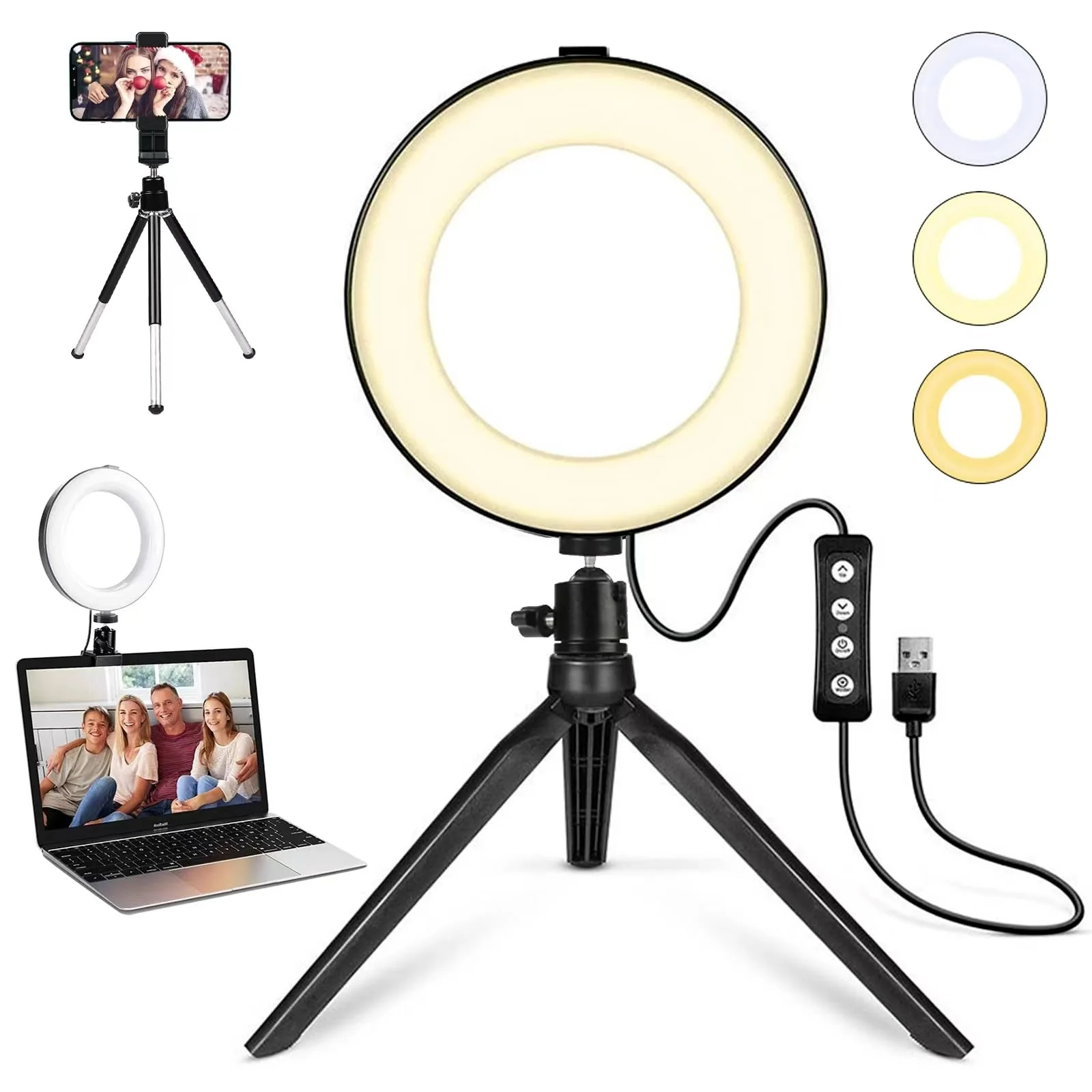 2 in 1 LED 6" Ring Light with Tripod Stand & Clamp for YouTube Video and Makeup, Mini LED Camera Light with Cell Phone Holder Desktop LED Lamp with 3 Light Modes & 11 Brightness Level 6‘’ with Tripod & Clamp