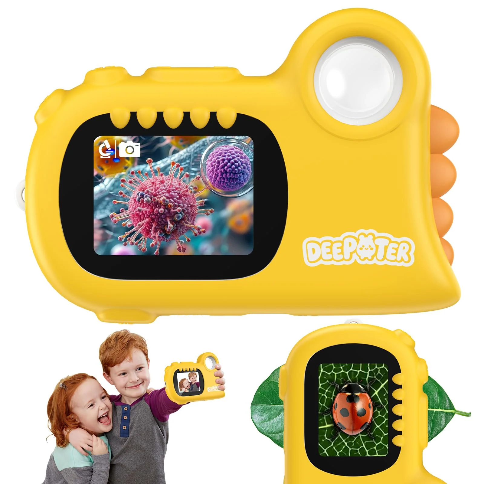 2 in 1 Microscope for Kids & Video Camera, Deepoter 1000X Digital Microscope with 2.0" Screen, Portable Handheld Kids Camera Toys, STEM Educational Science Kit Gifts for 3-12 Age Years Old Boys Girls