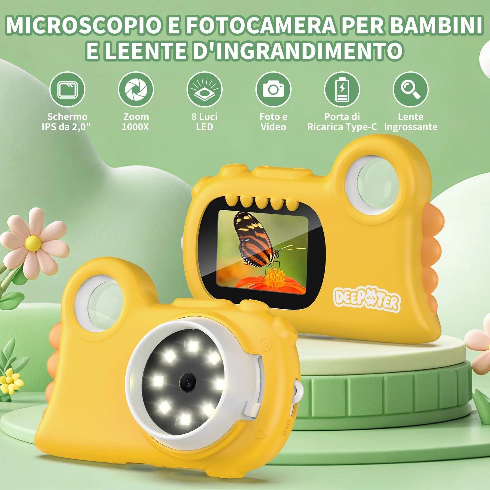 2 in 1 Microscope for Kids & Video Camera, Deepoter 1000X Digital Microscope with 2.0" Screen, Portable Handheld Kids Camera Toys, STEM Educational Science Kit Gifts for 3-12 Age Years Old Boys Girls - Image 2