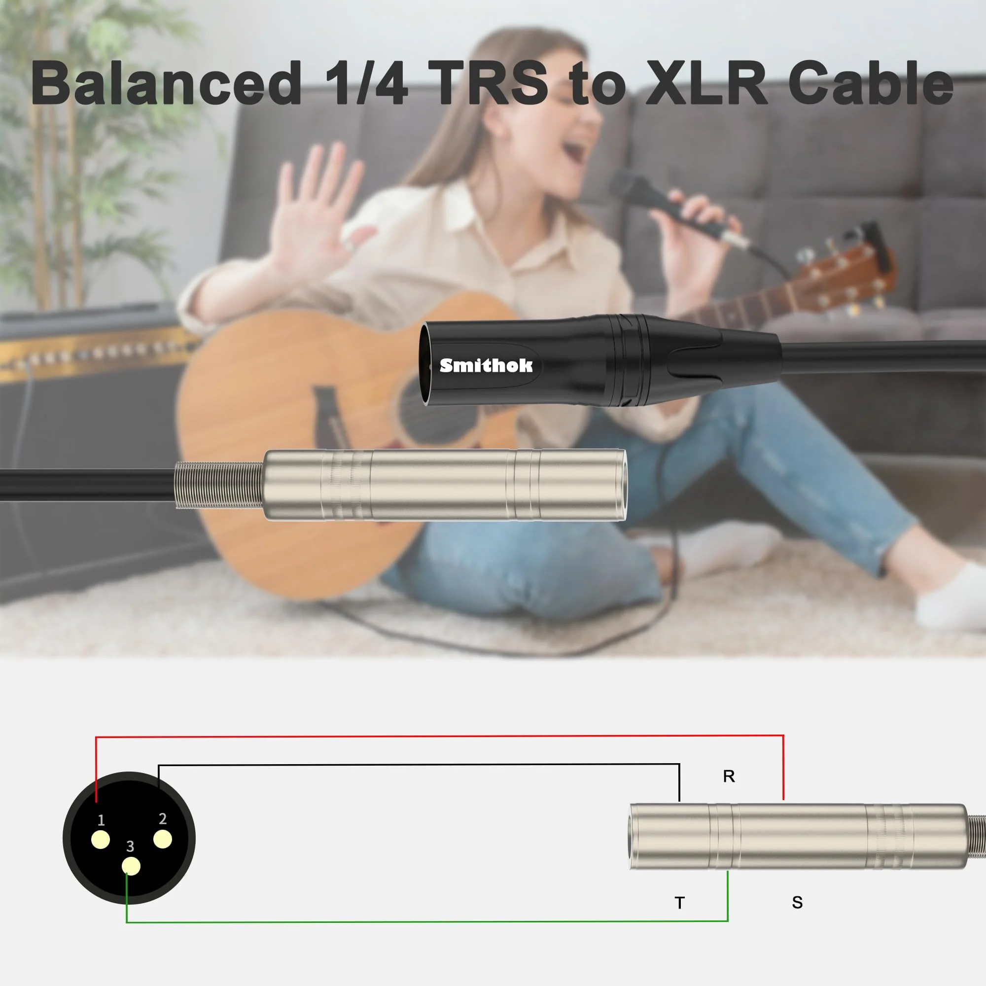 2 pack 1/4 to XLR Cable,Balanced 1/4" Female to XLR Male Stereo Audio Adapter,XLR Male to TS/TRS Quarter inch Connector Converter Interconnect Cable - 11.8 inches (30 cm) - Image 2