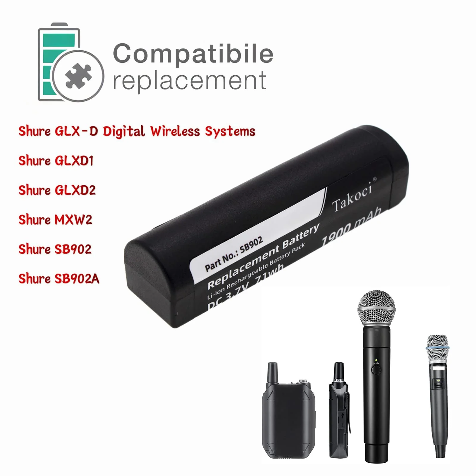 (2-Pack) 1900mAh SB902 SB902A Battery Replacement for GLXD Transmitters/Advanced Wireless Systems GLXD1 GLXD2 GLXD14 - Image 3