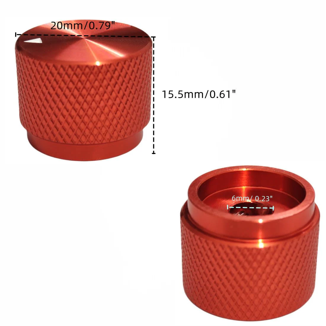 2 Pack Aluminum Rotary Electronic Control Potentiometer Knob,for 0.23'' Diameter Shaft, 0.79'' Dia, 0.61'' H, Guitar Knob, Audio knob, Volume Control Knob (Orange) Orange - Image 2