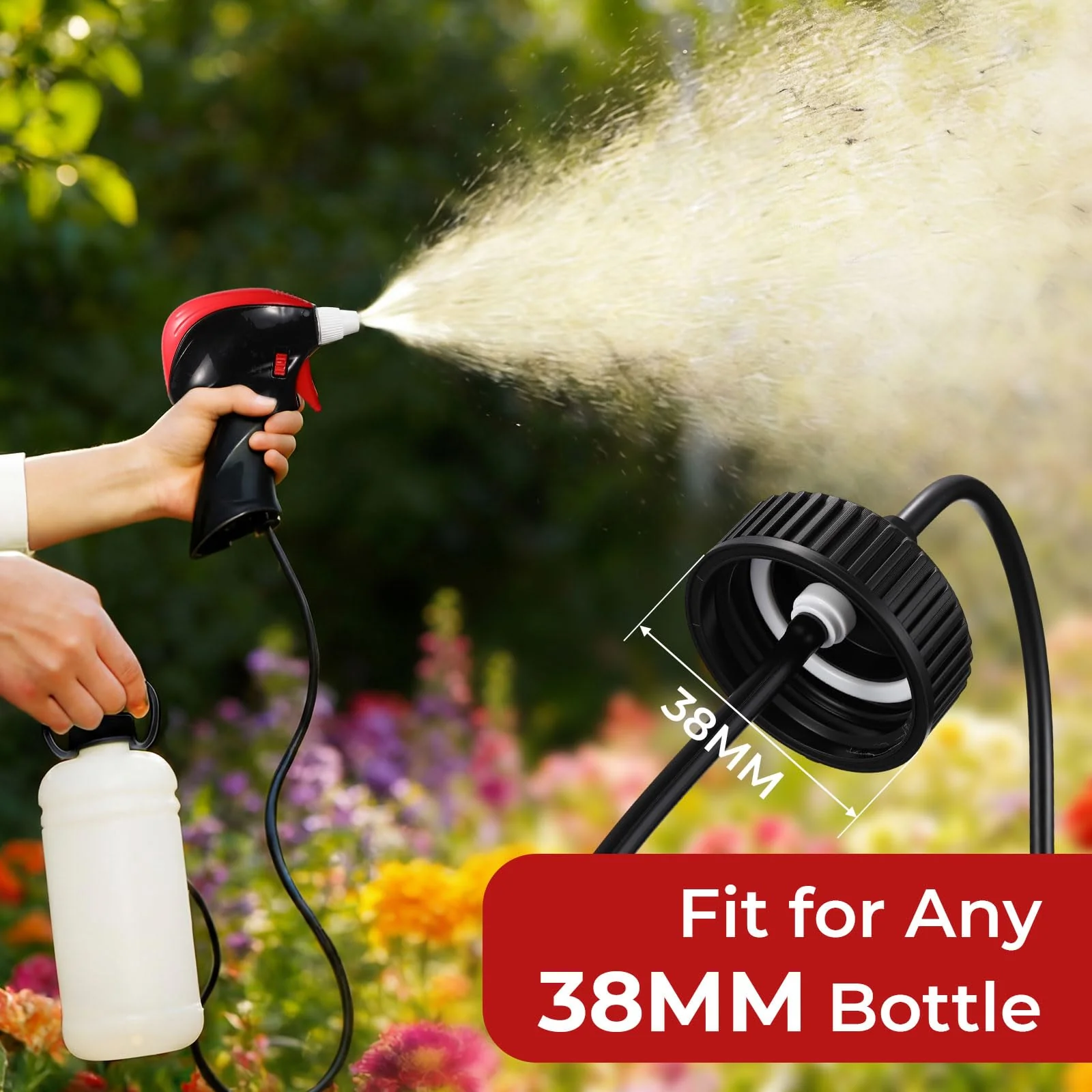 2 Pack Battery Powered Weed Sprayer,Electric Pistol Grip Sprayer with Holster& 53.15in Hose, Adjust Nozzle Fits 1 Gallon Jugs 38mm Cap for Weed Killer Spray Garden & Pest Control 2 - Image 2