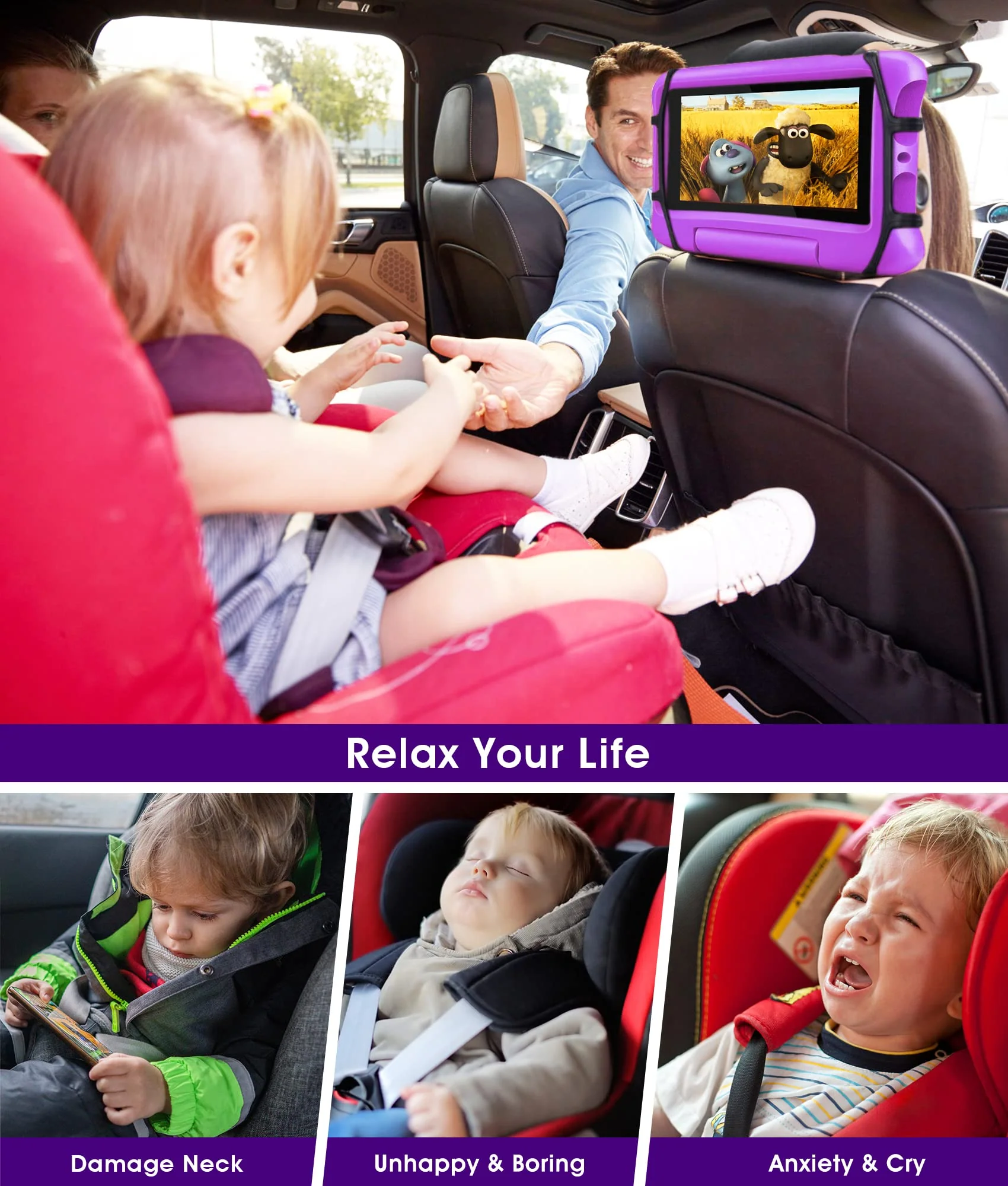 2 Pack Car Headrest Tablet Holder Back Seat Tablet Holder for Car Headrest Mount for Kids Fits All 7-12.9'' Tablets 2 Pack - Image 2